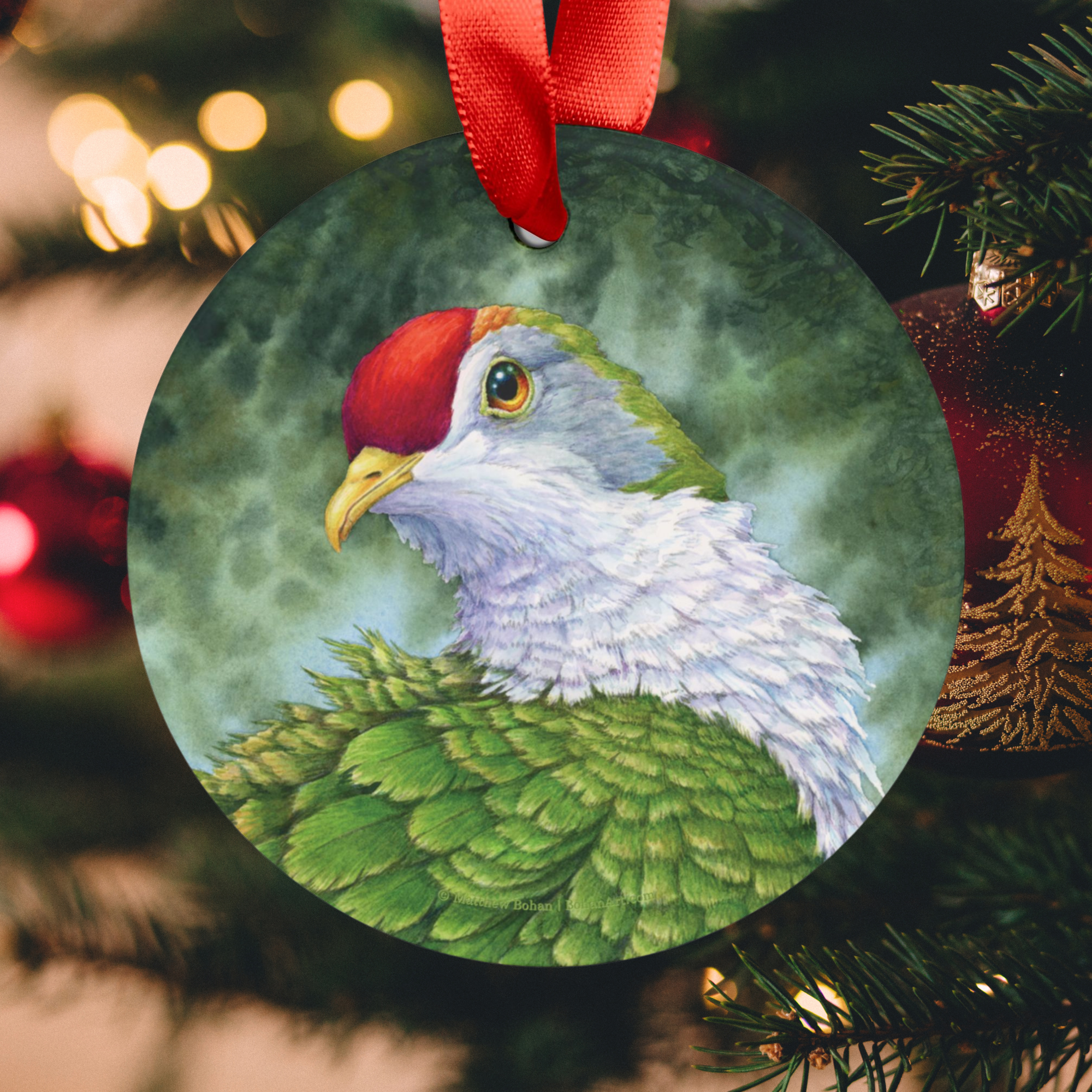 Beautiful Fruit Dove Christmas Ornament | Crimson-capped Fruit Dove Art | Tree Ornament | Nature Gift for Bird Lovers | Rose-fronted Pigeon product thumbnail image