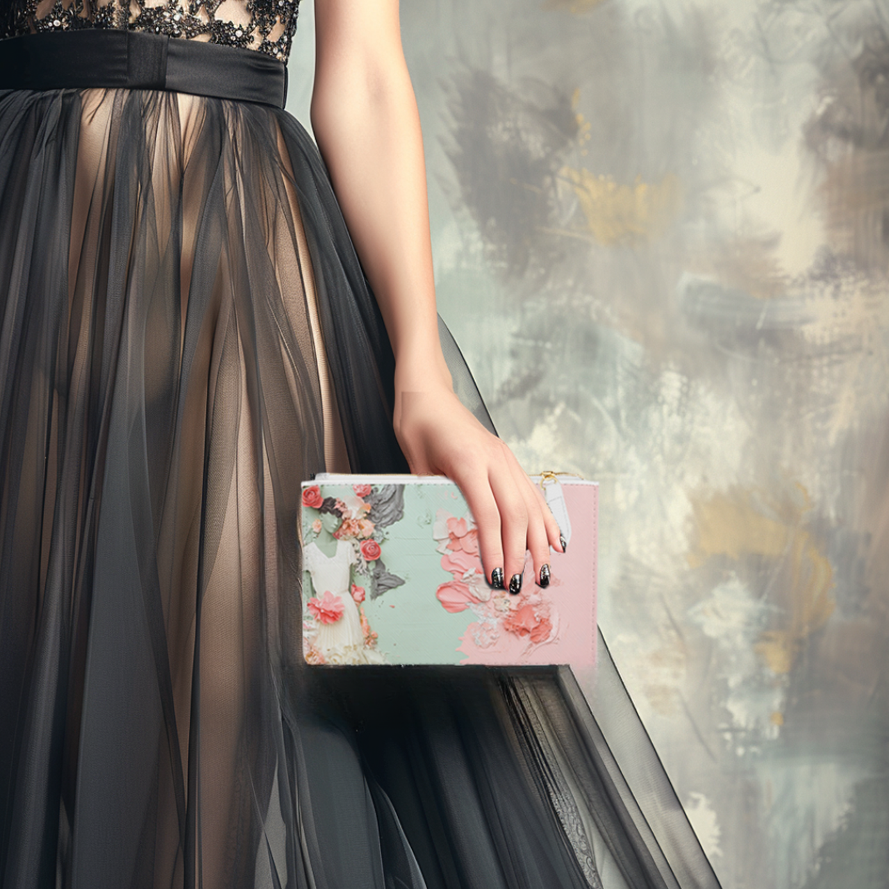 Floral Art Mini Clutch Bag, Perfect for Weddings, Date Nights, Gifts, Travel, Feminine Accessories product thumbnail image Floral Art Mini Clutch Bag, Perfect for Weddings, Date Nights, Gifts, Travel, Feminine Accessories product thumbnail image