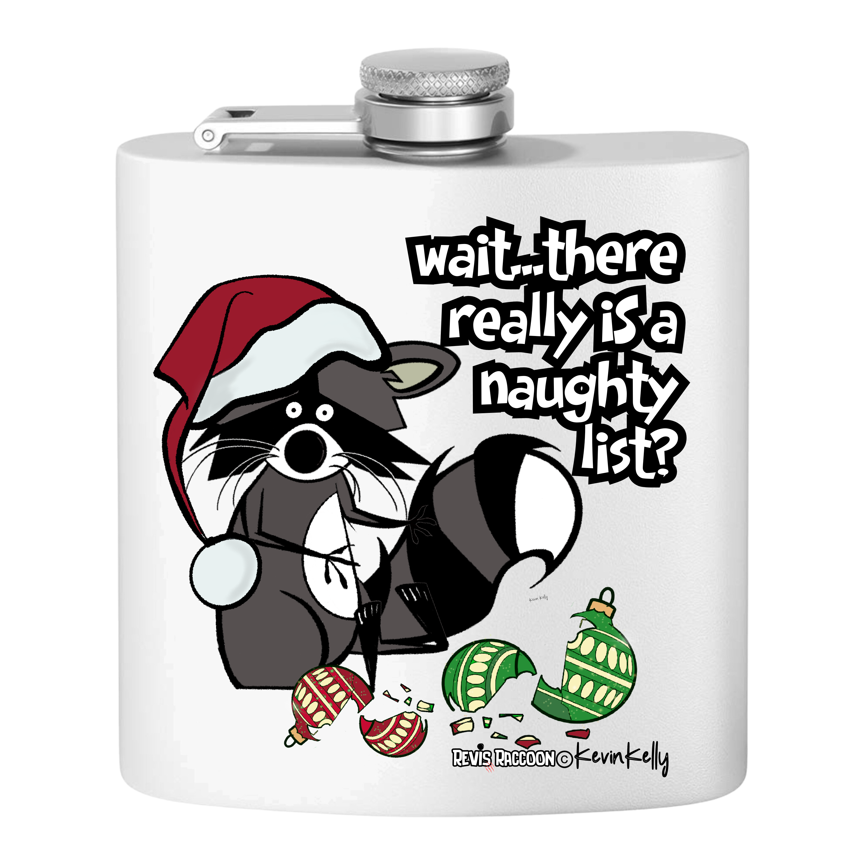 Revis Raccoon© Holiday Stainless Steel Flask, 6oz Revis Raccoon© Holiday Stainless Steel Flask, 6oz