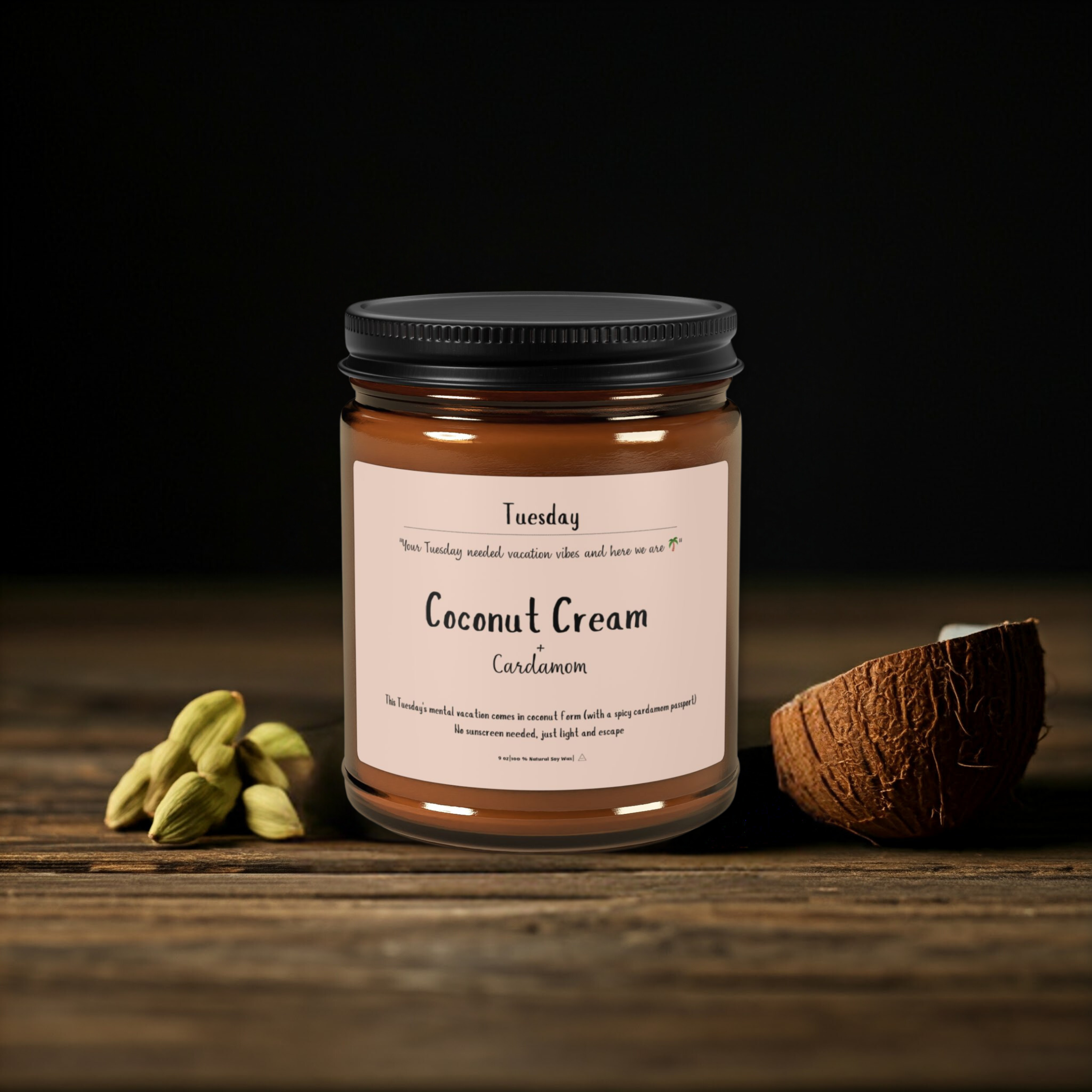 Coconut Cream & Cardamom Scented Soy Candle | Tuesday Escape Ritual | Daily Reminder Collection | Amber Jar Coconut Cream & Cardamom Scented Soy Candle | Tuesday Escape Ritual | Daily Reminder Collection | Amber Jar