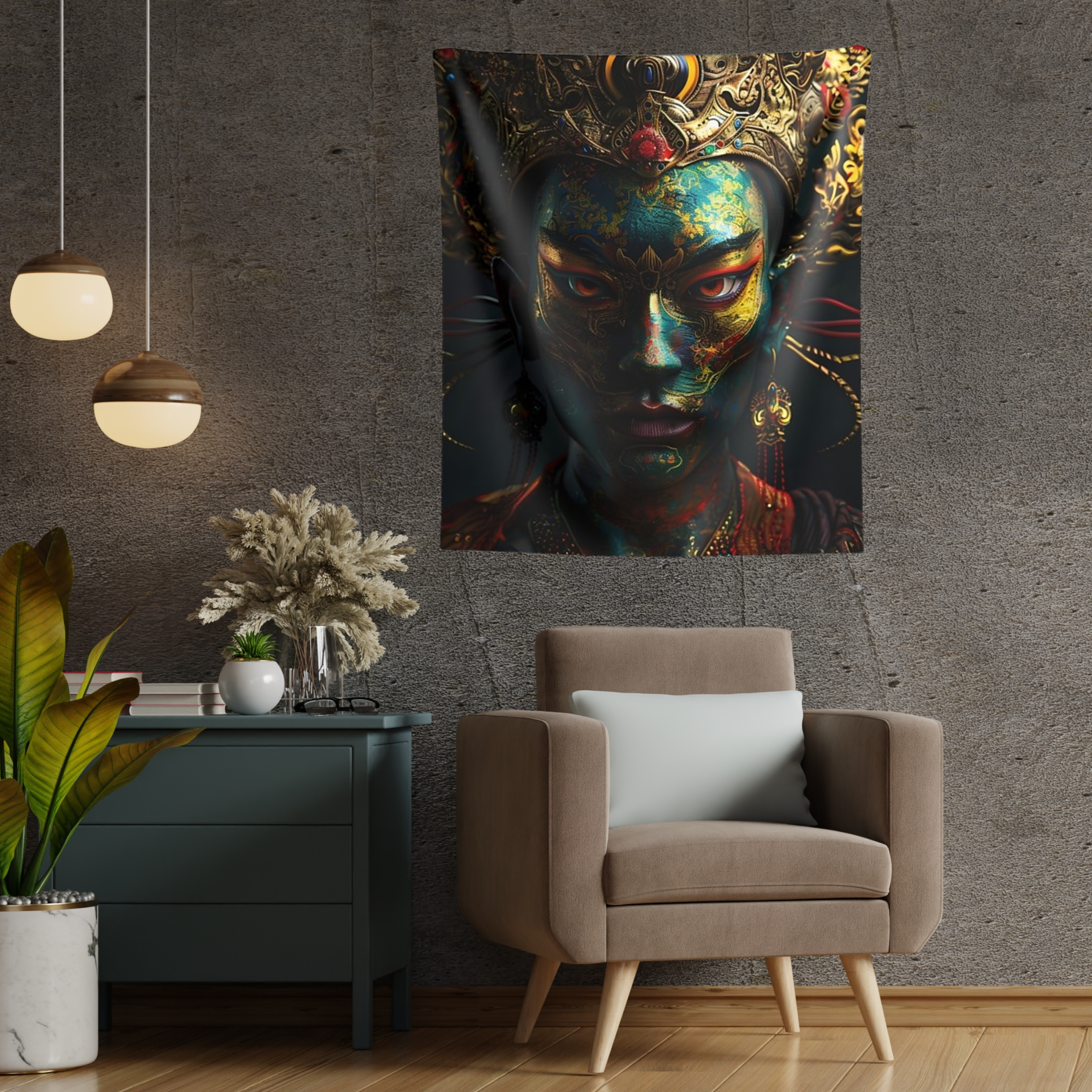 Balinese Warrior with Gold Ornaments Wall Tapestries
