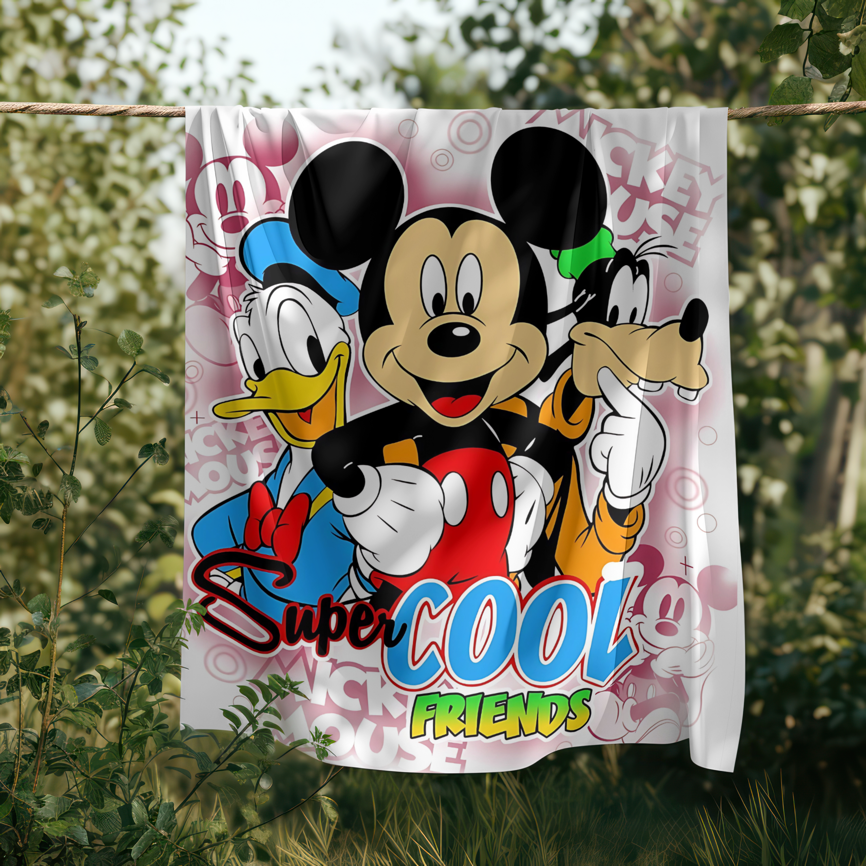 Plush Blanket - Mickey, Donald, Goofy, Super Cool Friends Design Plush Blanket - Mickey, Donald, Goofy, Super Cool Friends Design