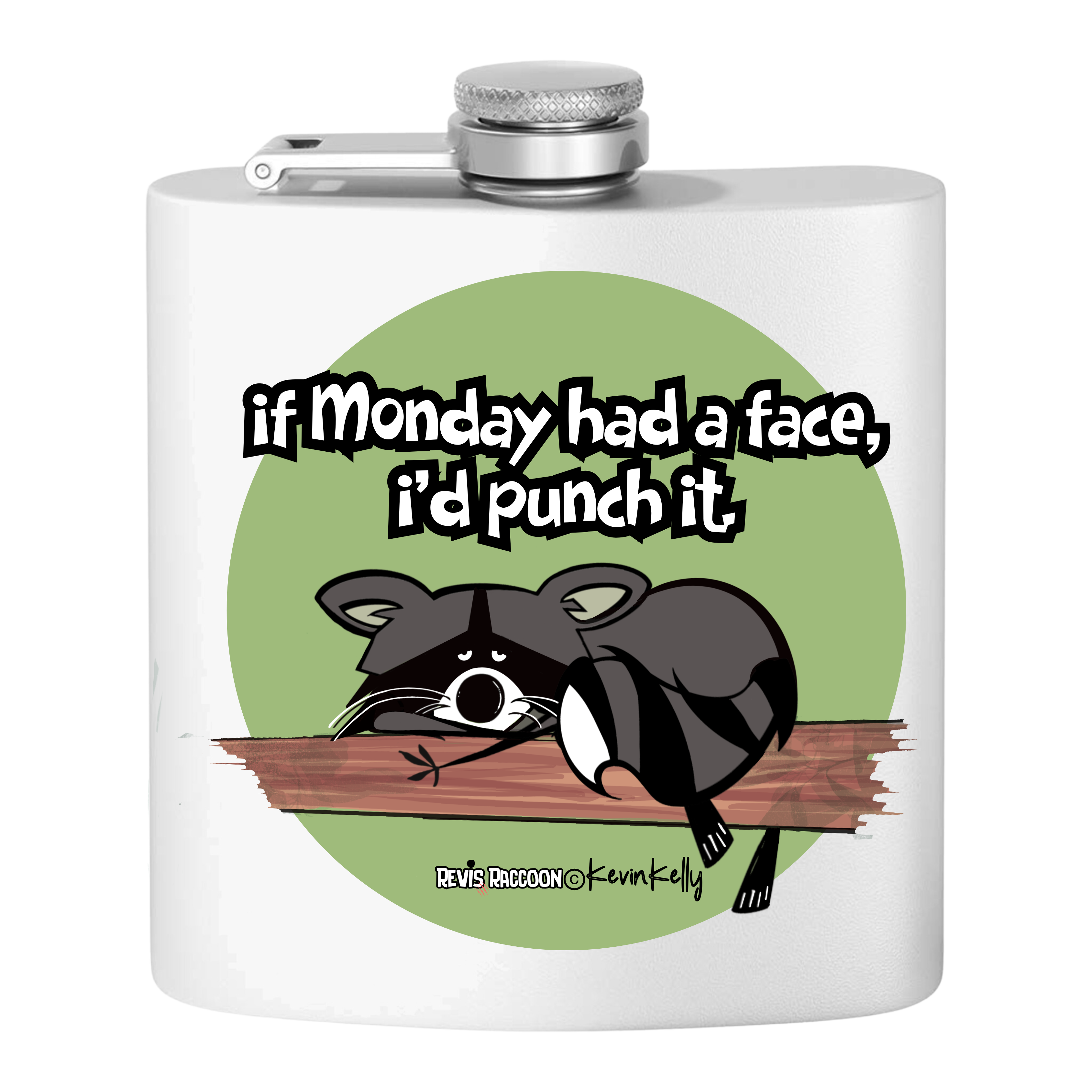 Revis Raccoon© "Monday" Steel Flask, 6oz product thumbnail image Revis Raccoon© "Monday" Steel Flask, 6oz product thumbnail image