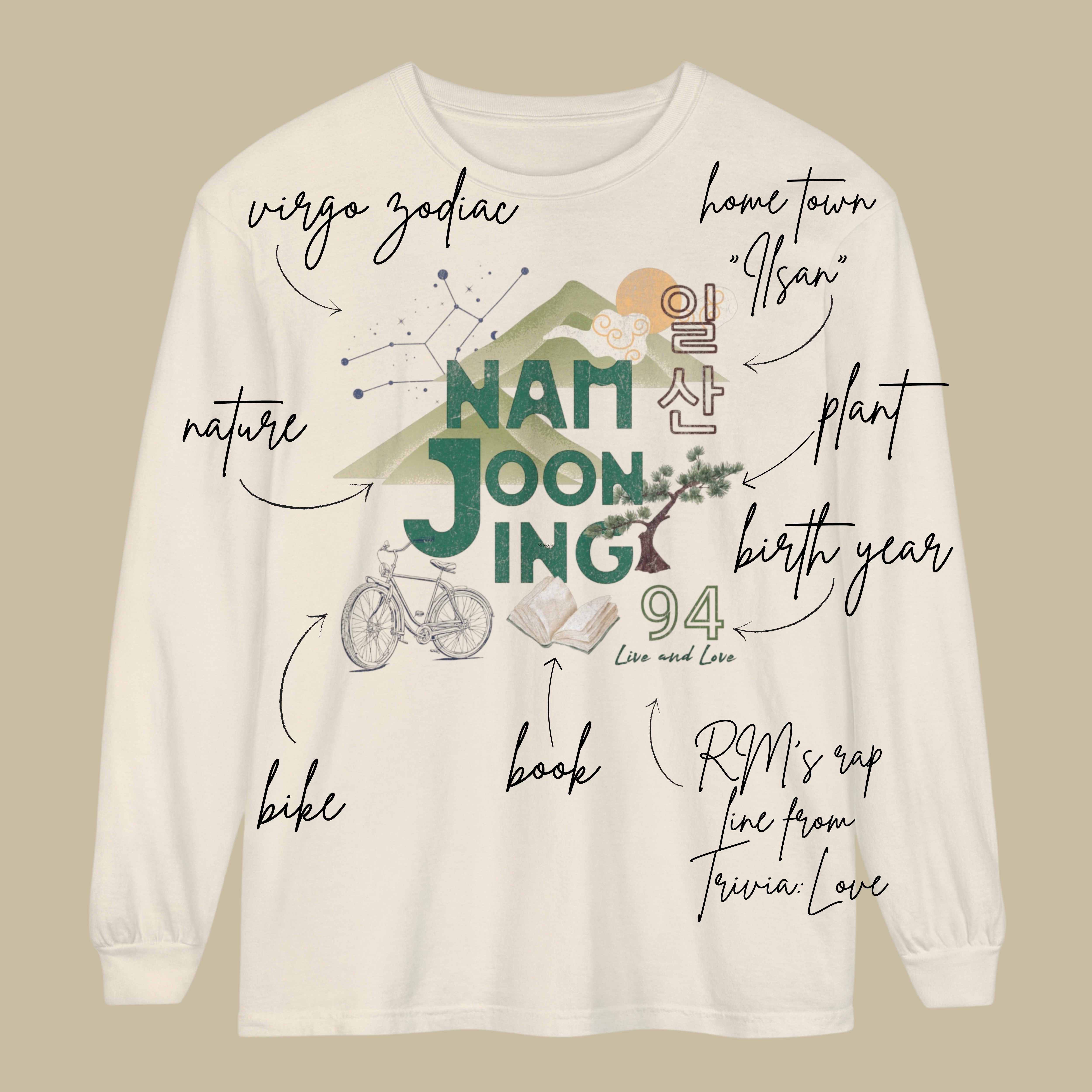 Namjooning RM Nam Joon Nature Long Sleeve Tee, Designed for Army by Army product thumbnail image Namjooning RM Nam Joon Nature Long Sleeve Tee, Designed for Army by Army product thumbnail image