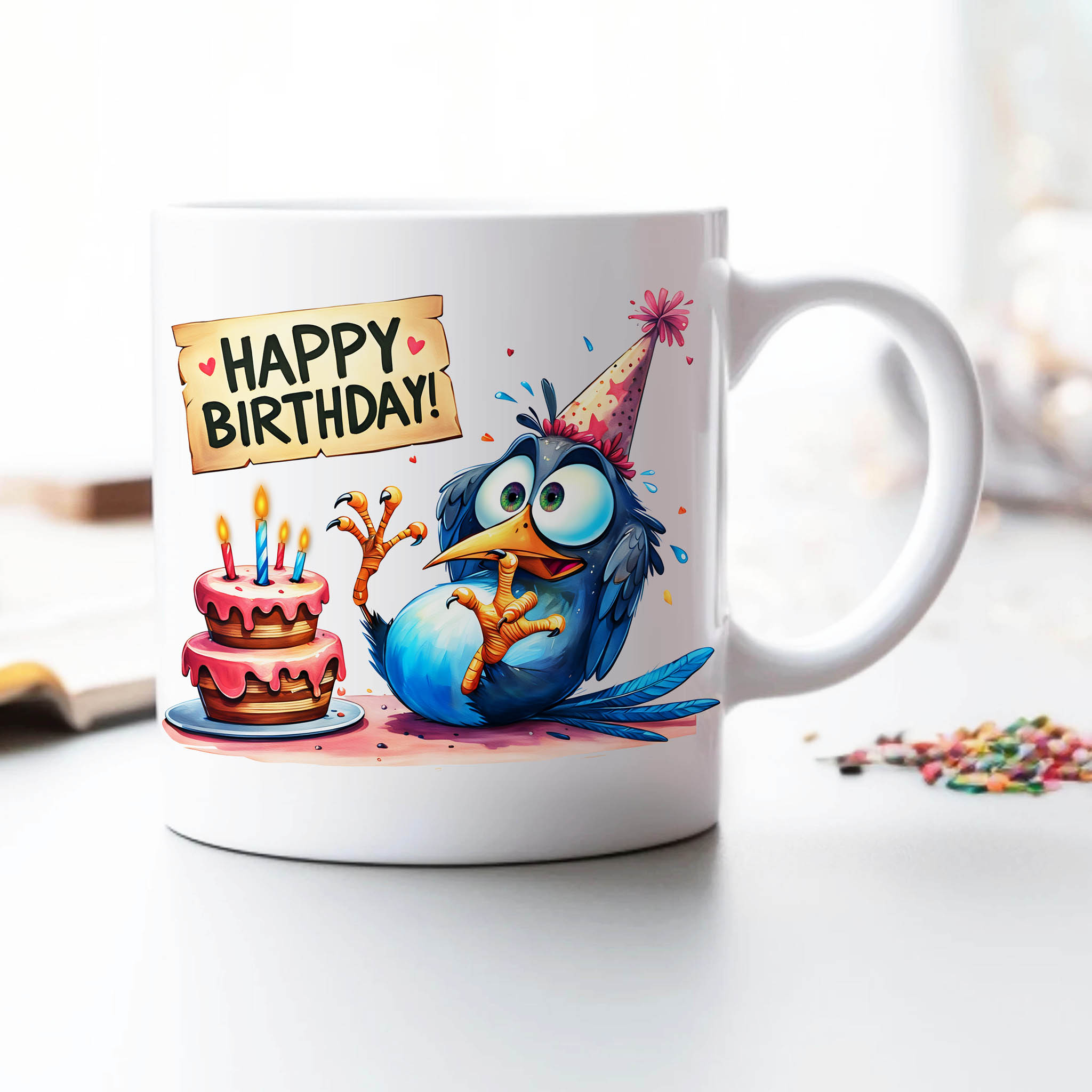 Cute "Happy Birthday" Bird American Sign Language ASL ILY I Love You Ceramic Mug, (11oz, 15oz) product thumbnail image