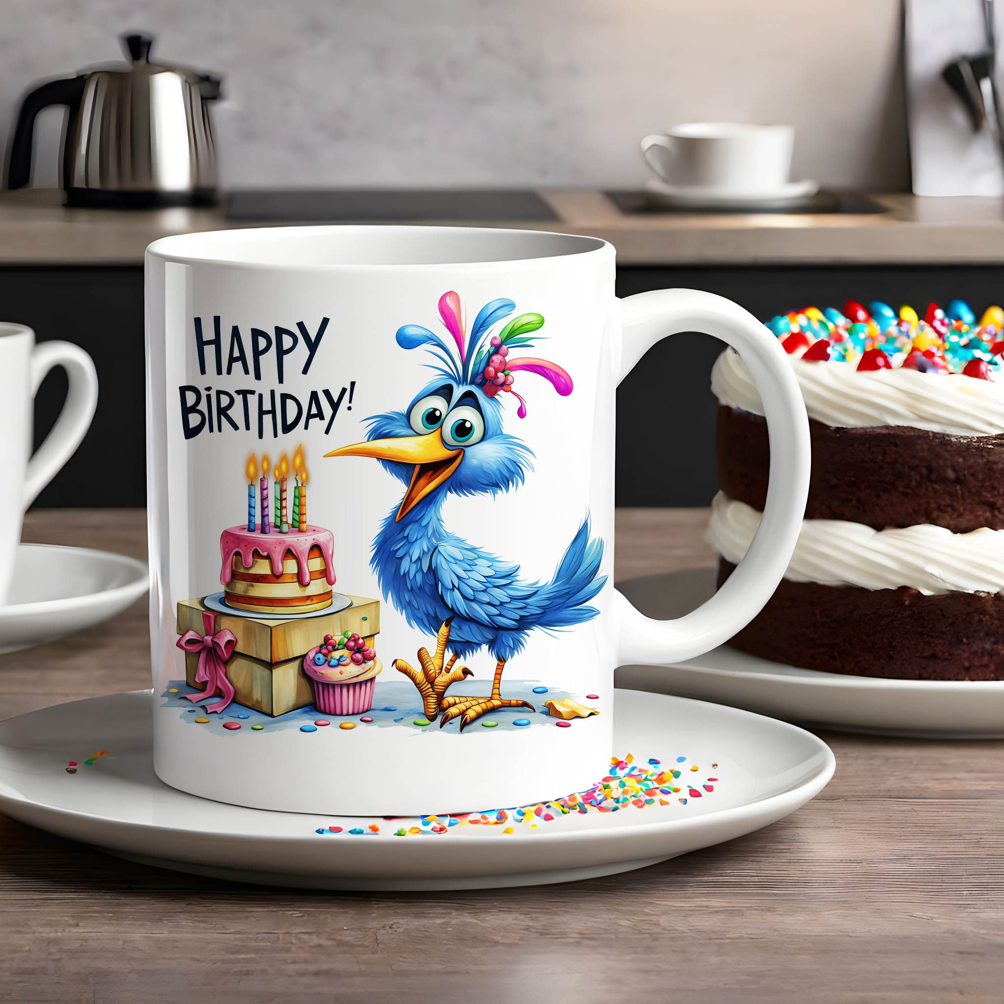 Cute "Happy Birthday" Bird American Sign Language ASL ILY I Love You Ceramic Mug, (11oz, 15oz) product thumbnail image