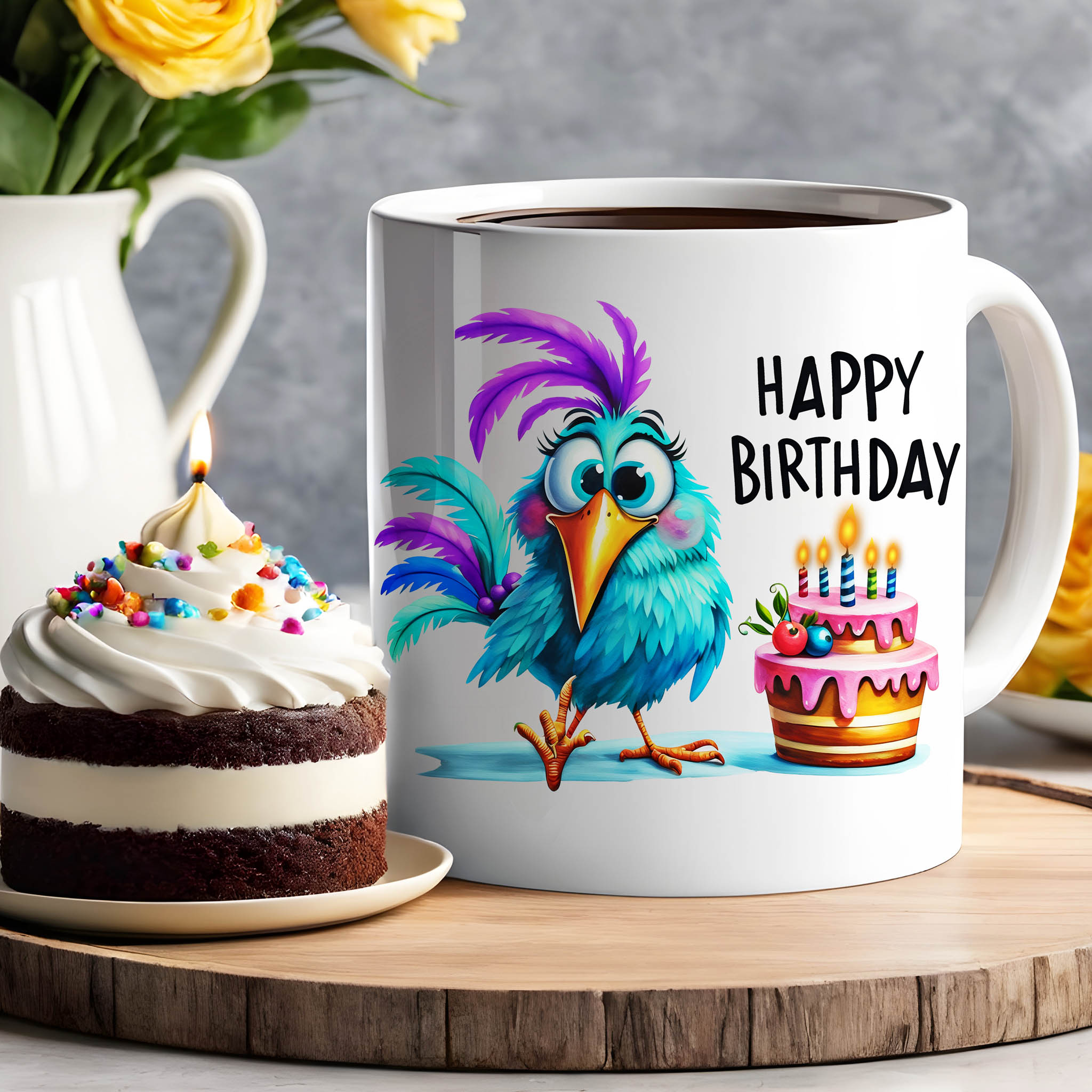 Cute "Happy Birthday" Bird American Sign Language ASL ILY I Love You Ceramic Mug, (11oz, 15oz) product thumbnail image