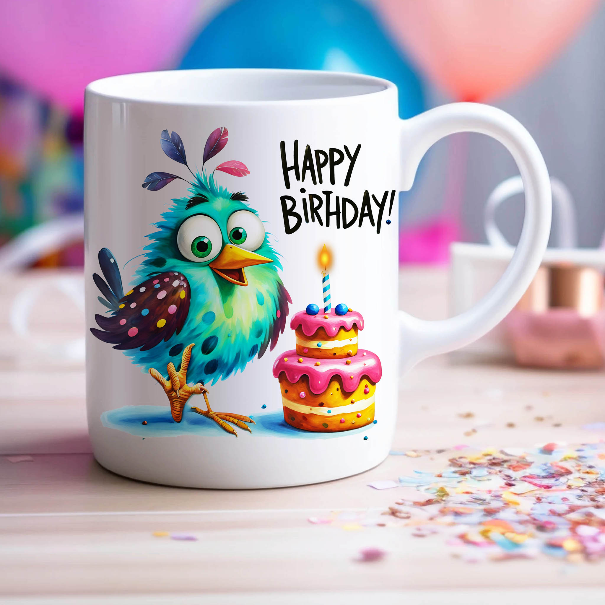 Cute "Happy Birthday" Bird American Sign Language ASL ILY I Love You Ceramic Mug, (11oz, 15oz) product thumbnail image