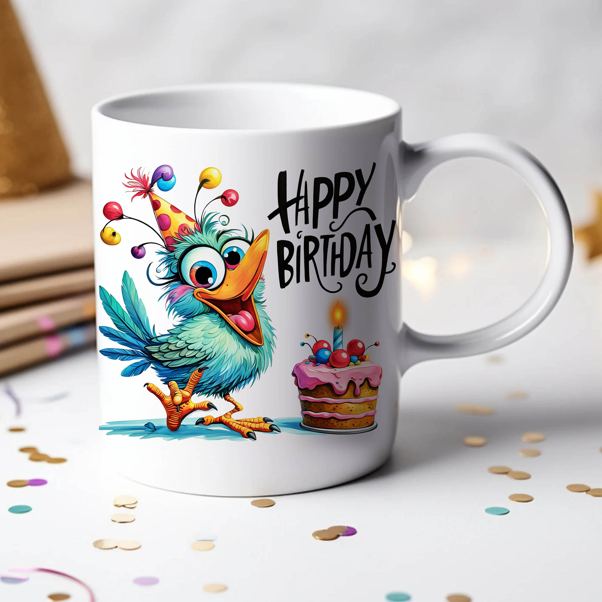 Cute "Happy Birthday" Bird American Sign Language ASL ILY I Love You Ceramic Mug, (11oz, 15oz) product thumbnail image