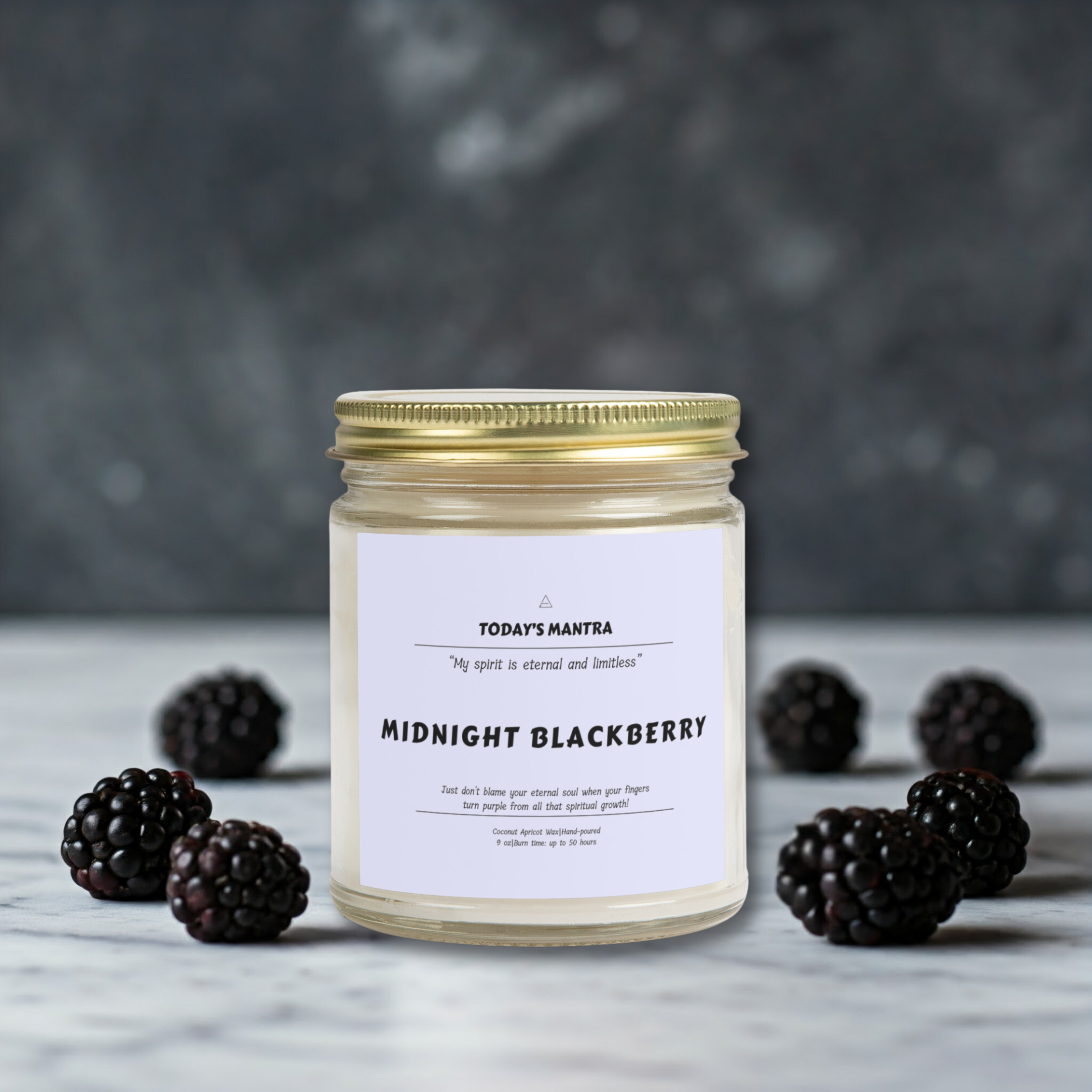 Midnight Blackberry Scented Candle | Eternal Spirit Mantra product thumbnail image Midnight Blackberry Scented Candle | Eternal Spirit Mantra product thumbnail image