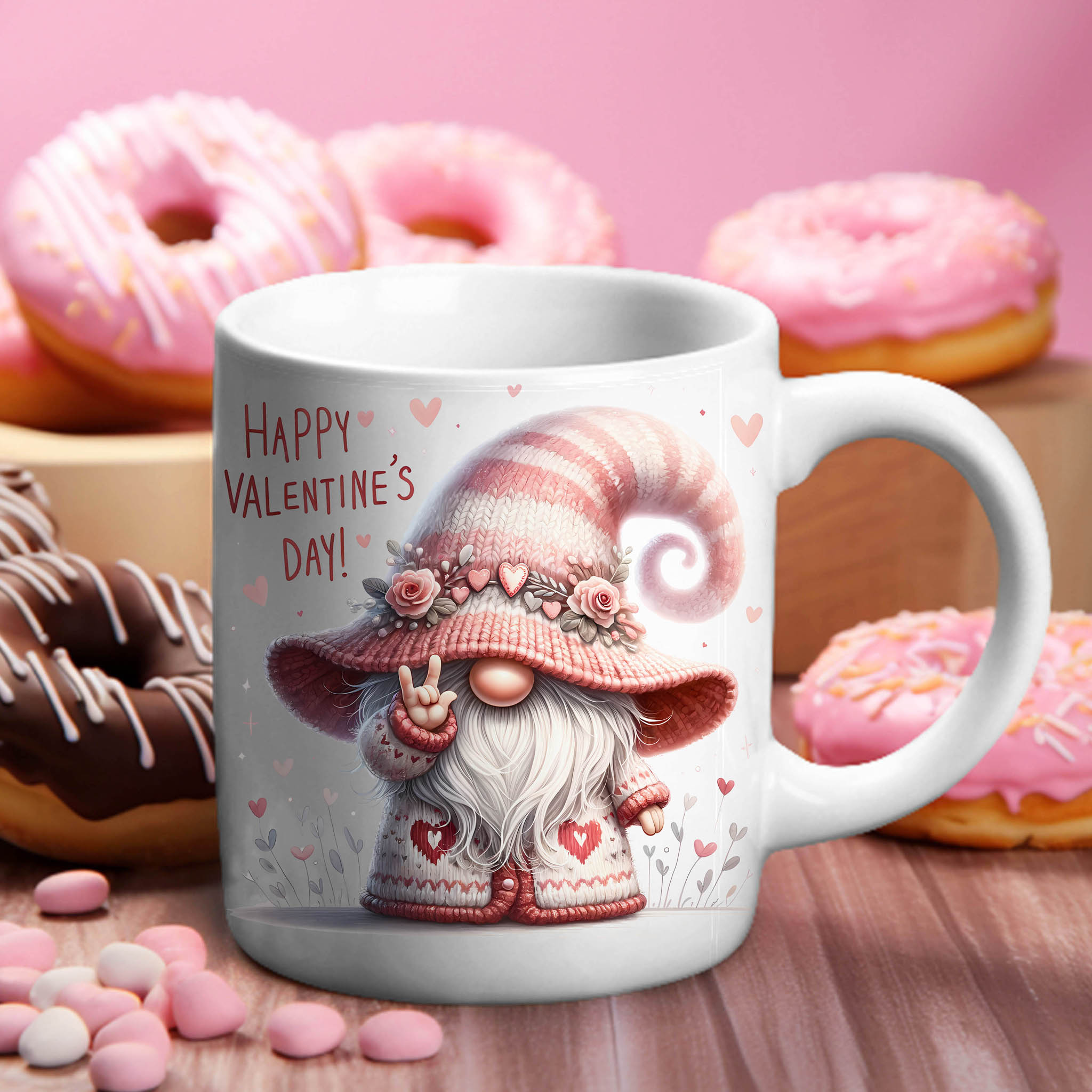 Valentine Gnome ILY ASL American Sign Language I Love You Ceramic Mug, (11oz, 15oz)