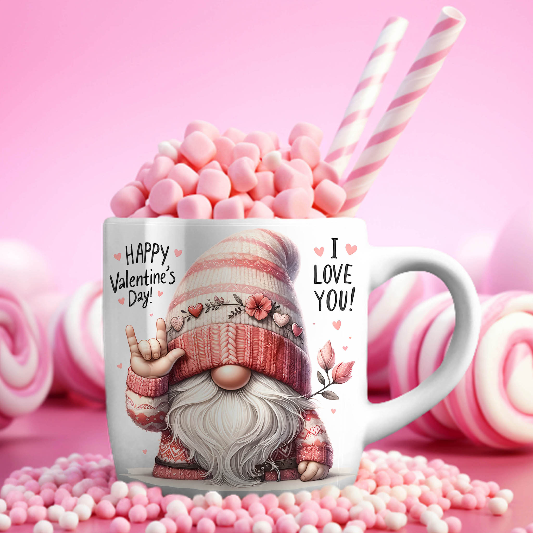 Valentine Gnome ILY ASL American Sign Language I Love You Ceramic Mug, (11oz, 15oz)