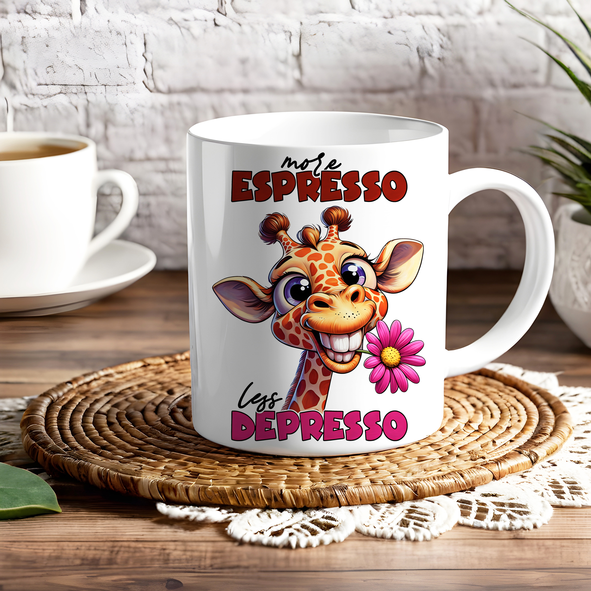 Cute Giraffe "More Espresso Less Depresso" Ceramic Mug, (11oz, 15oz) product thumbnail image Cute Giraffe "More Espresso Less Depresso" Ceramic Mug, (11oz, 15oz) product thumbnail image