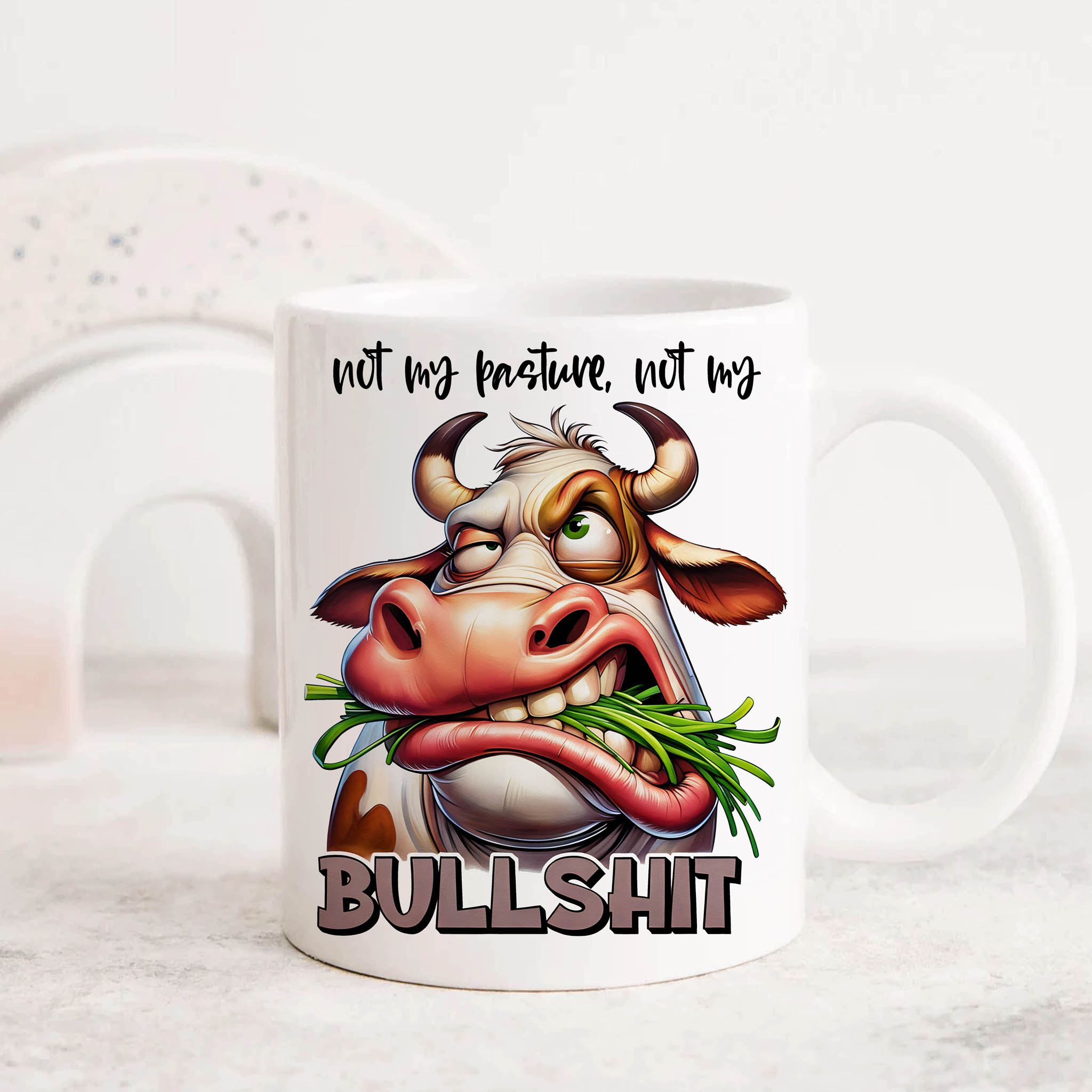 Funny Grumpy Cow "Not my Pasture Not My Bullshit" Ceramic Mug, (11oz, 15oz) product thumbnail image