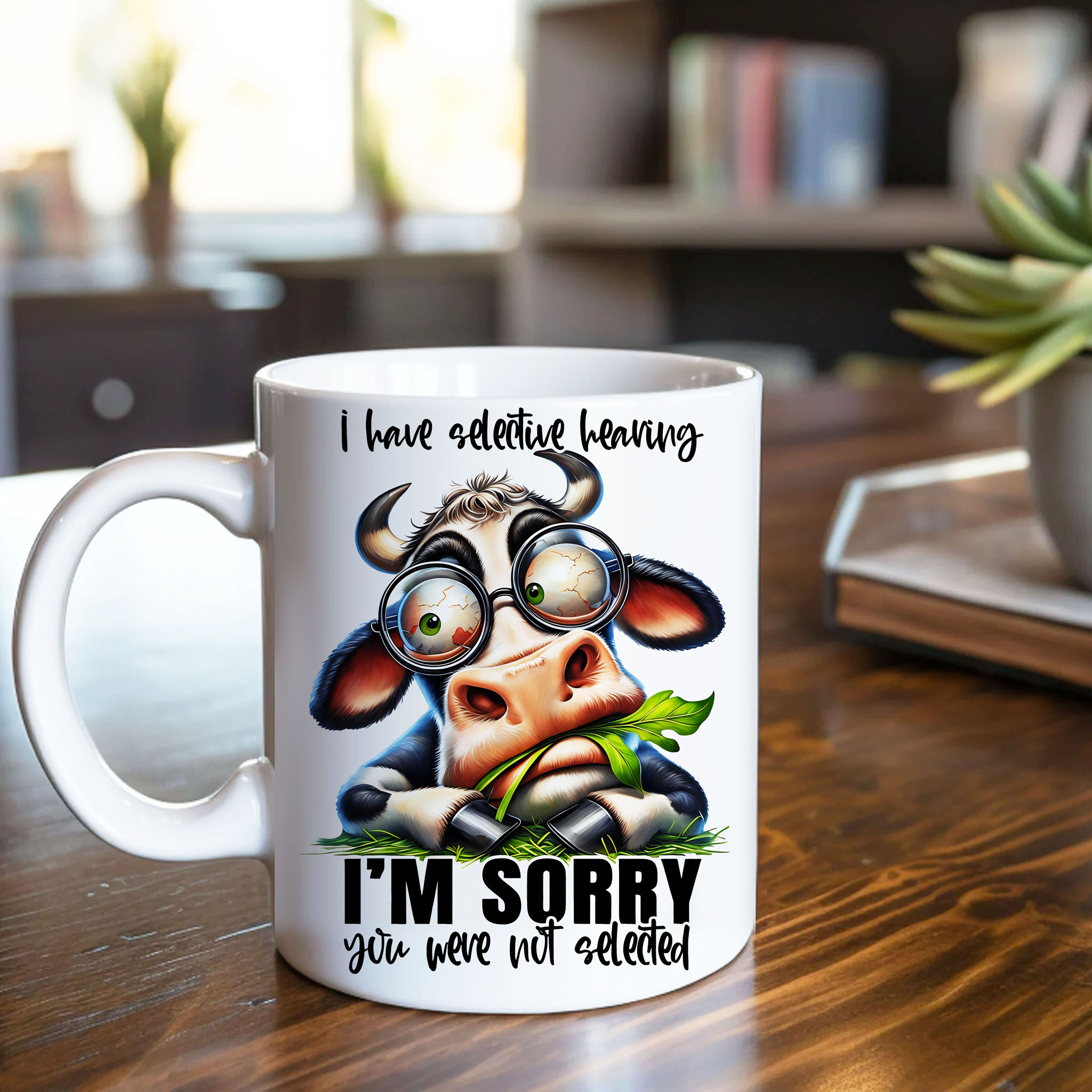 Funny Cow "I Have Selective Hearing I'm Sorry You Were Not Selected" Ceramic Mug, (11oz, 15oz) product thumbnail image Funny Cow "I Have Selective Hearing I'm Sorry You Were Not Selected" Ceramic Mug, (11oz, 15oz) product thumbnail image