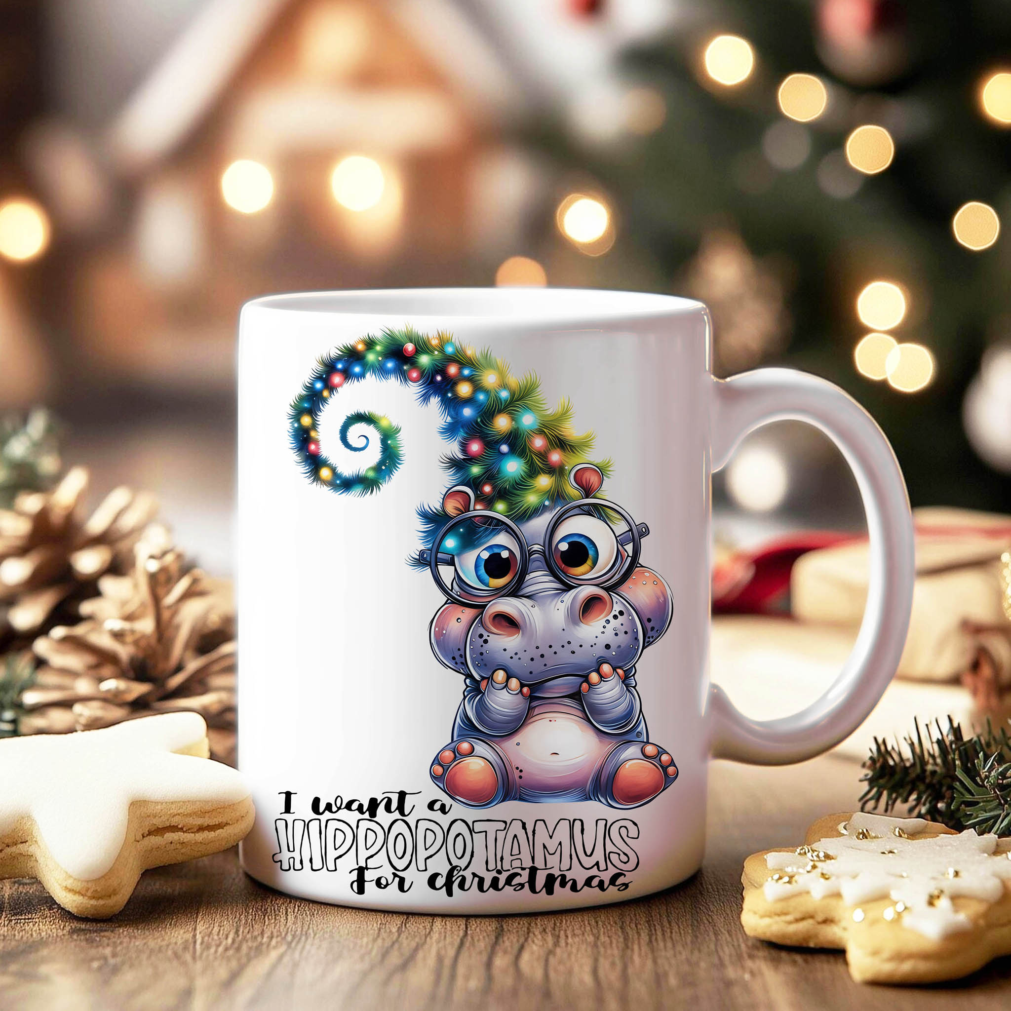 Cute Hippo "I Want a Hippopotamus for Christmas" Ceramic Mug, (11oz, 15oz) product thumbnail image