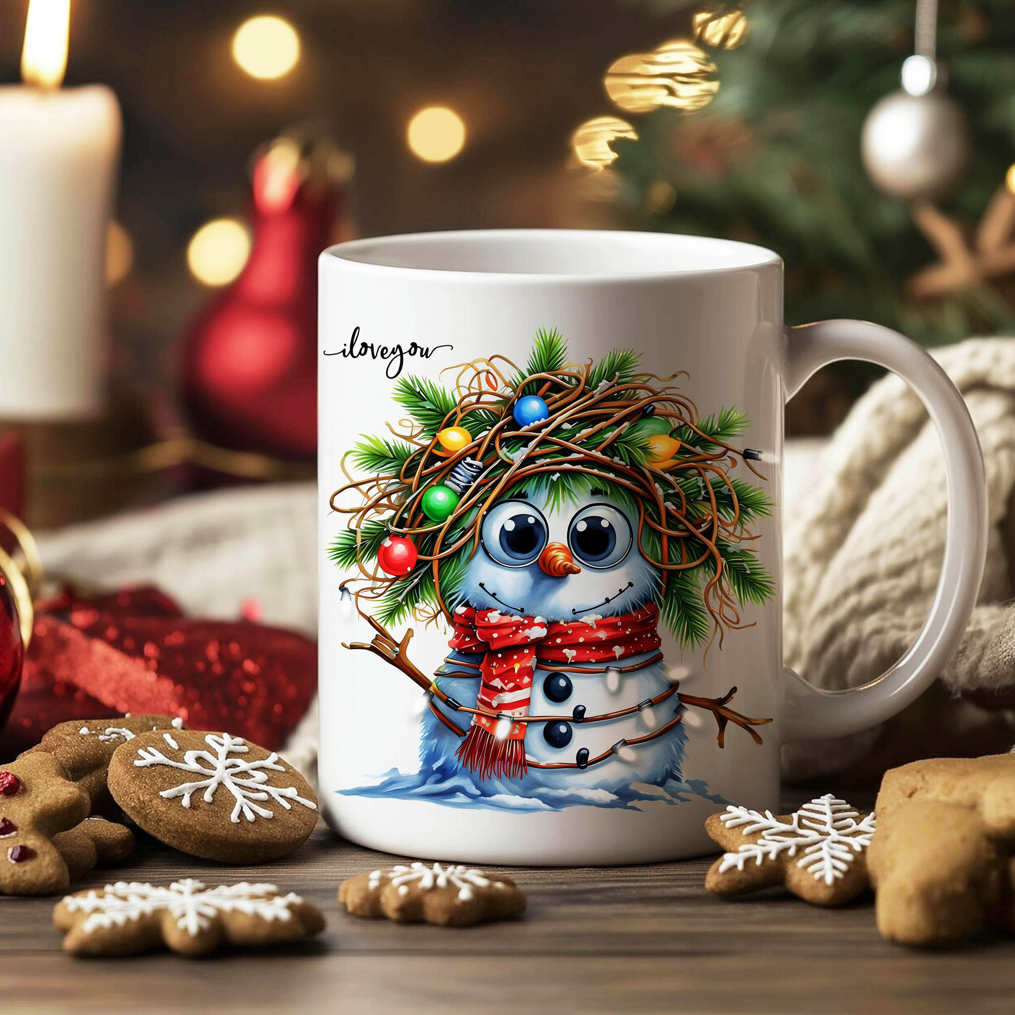 Christmas Watercolor Snowman ILY ASL American Sign Language I Love You Ceramic Mug, (11oz, 15oz) product thumbnail image