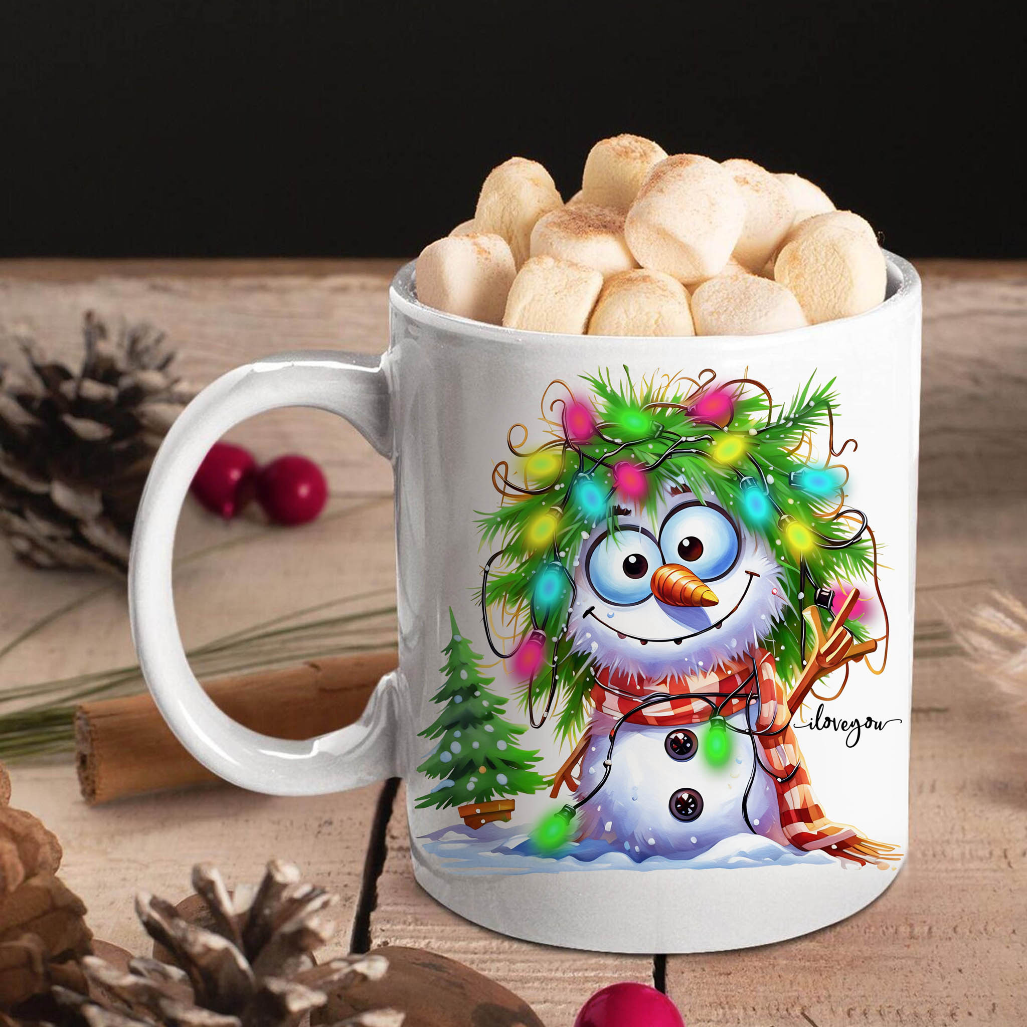 Christmas Watercolor Snowman ILY ASL American Sign Language I Love You Ceramic Mug, (11oz, 15oz) product thumbnail image