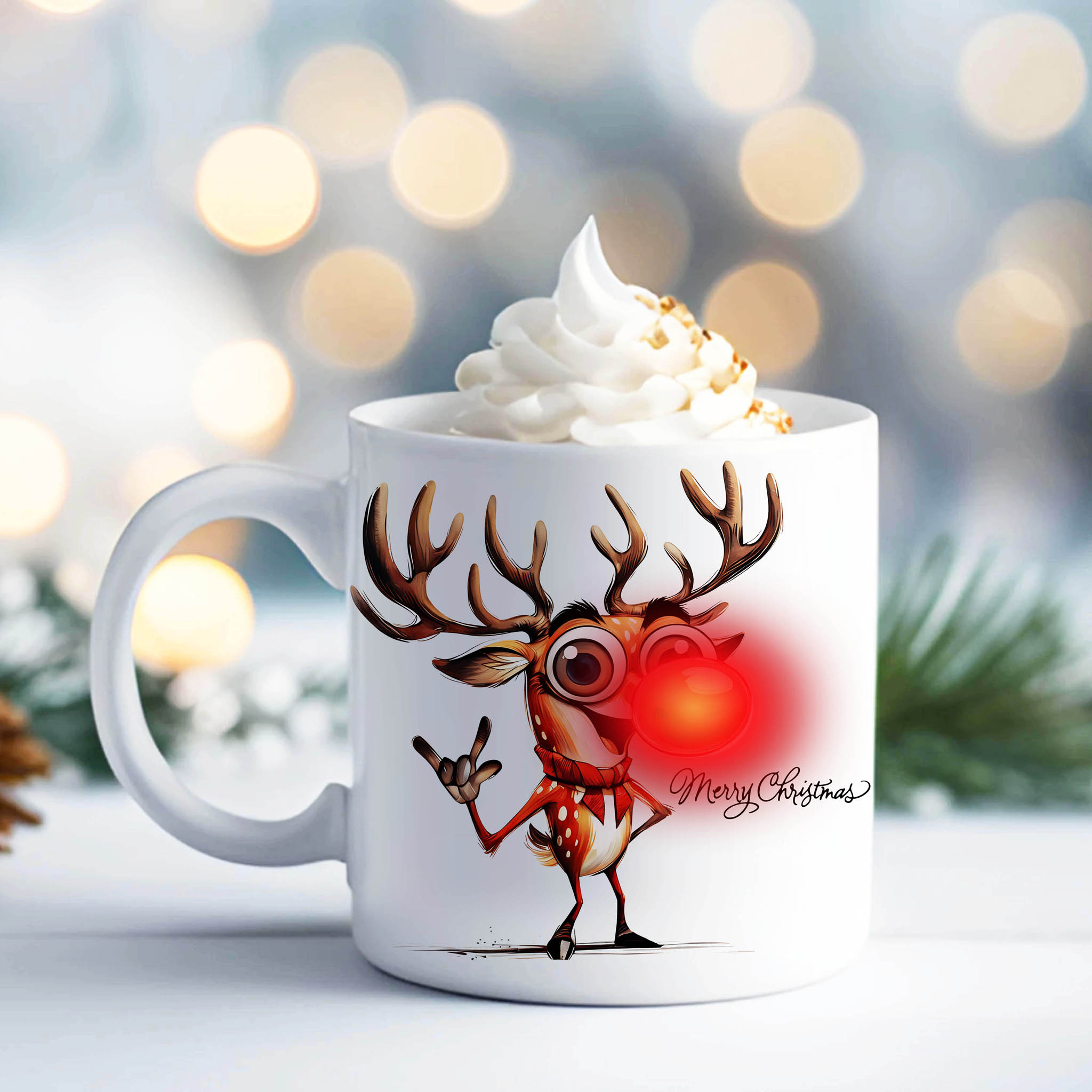 Christmas Watercolor Reindeer ILY ASL American Sign Language I Love You Ceramic Mug, (11oz, 15oz) product thumbnail image