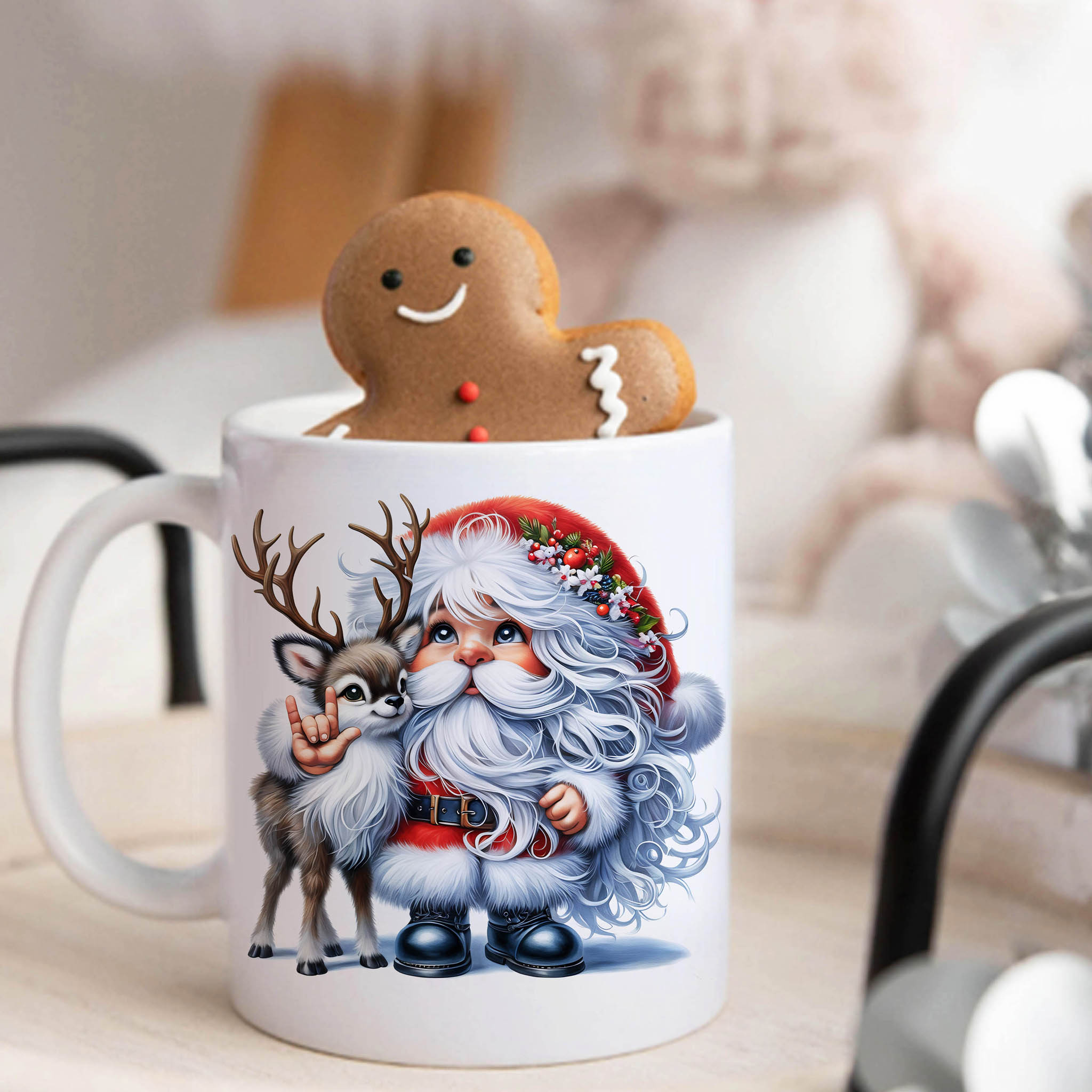 Christmas Watercolor Santa Claus ILY ASL American Sign Language I Love You Ceramic Mug, (11oz, 15oz)