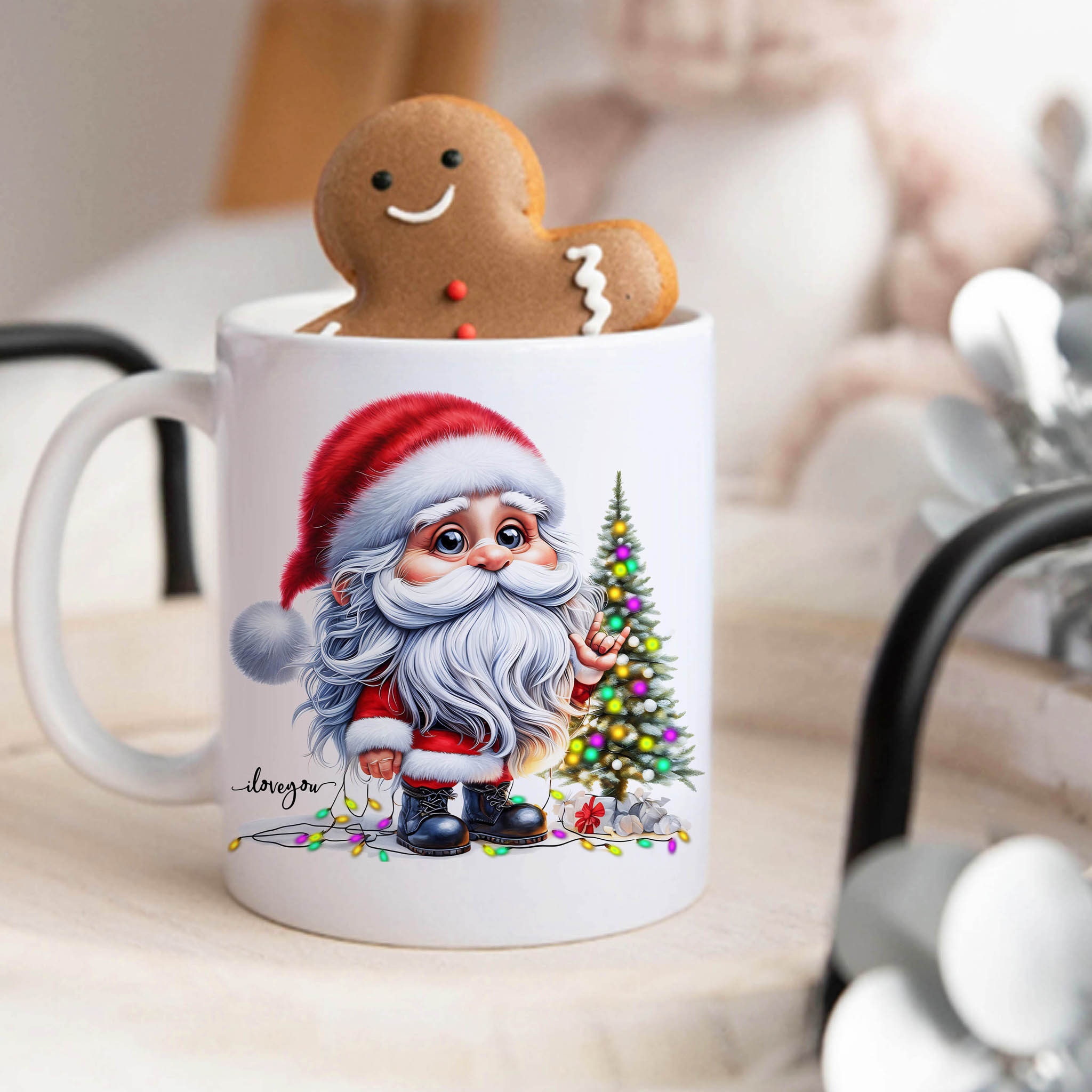 Christmas Watercolor Clipart Santa Claus ILY ASL American Sign Language I Love You Ceramic Mug, (11oz, 15oz) product thumbnail image