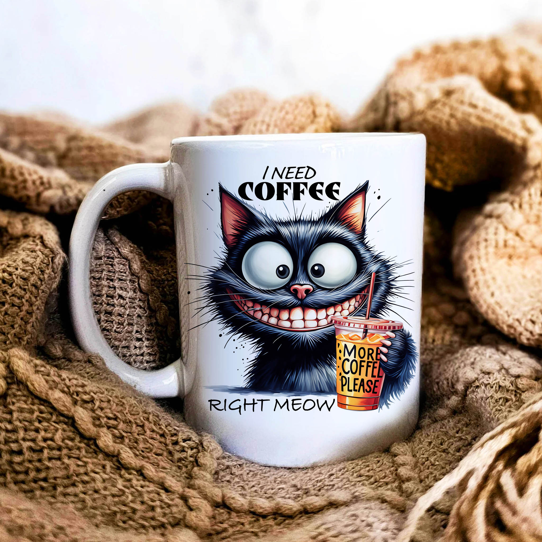 Watercolor Black Cat Coffee Ceramic Mug, (11oz, 15oz)