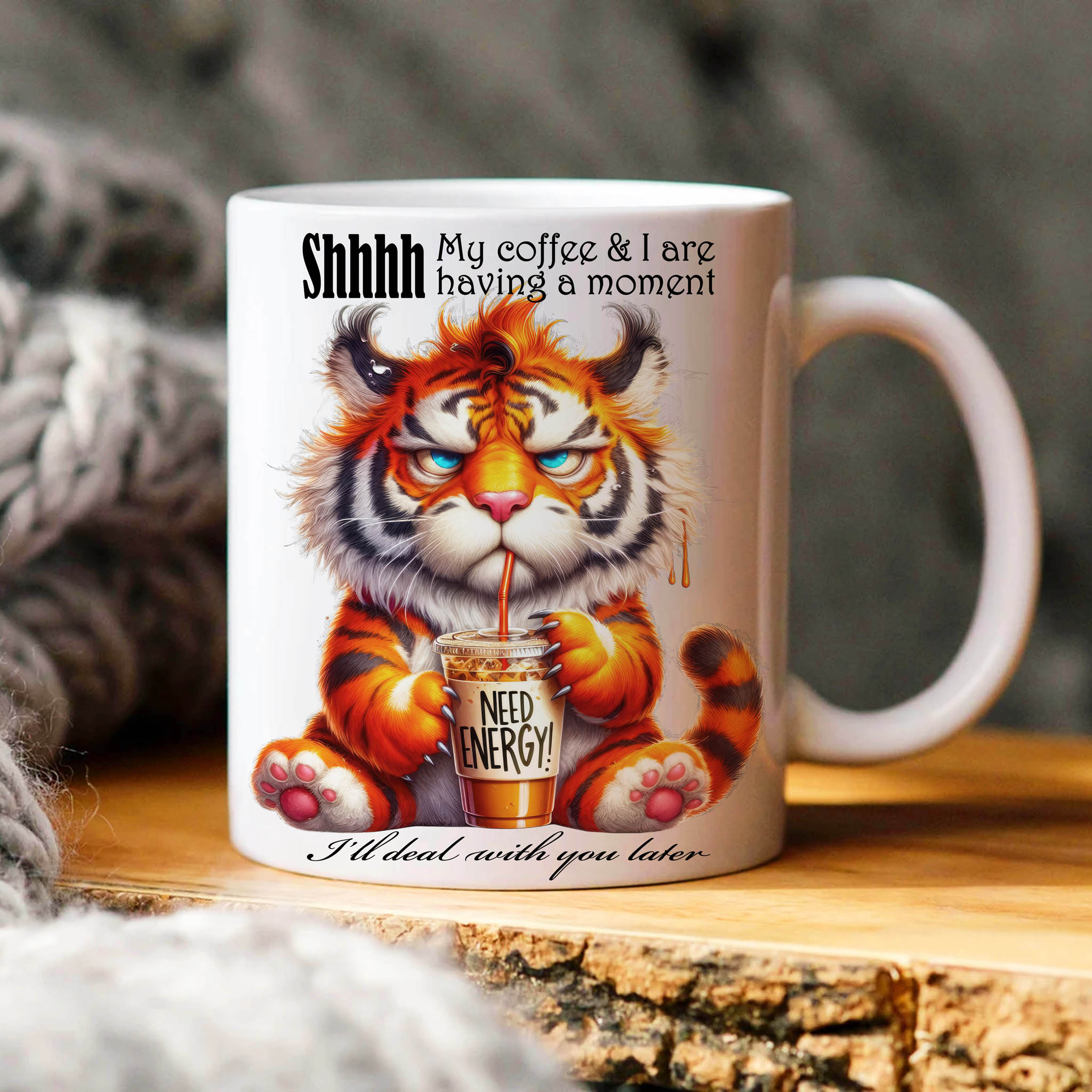 Grumpy Watercolor Tiger Coffee Ceramic Mug, (11oz, 15oz)