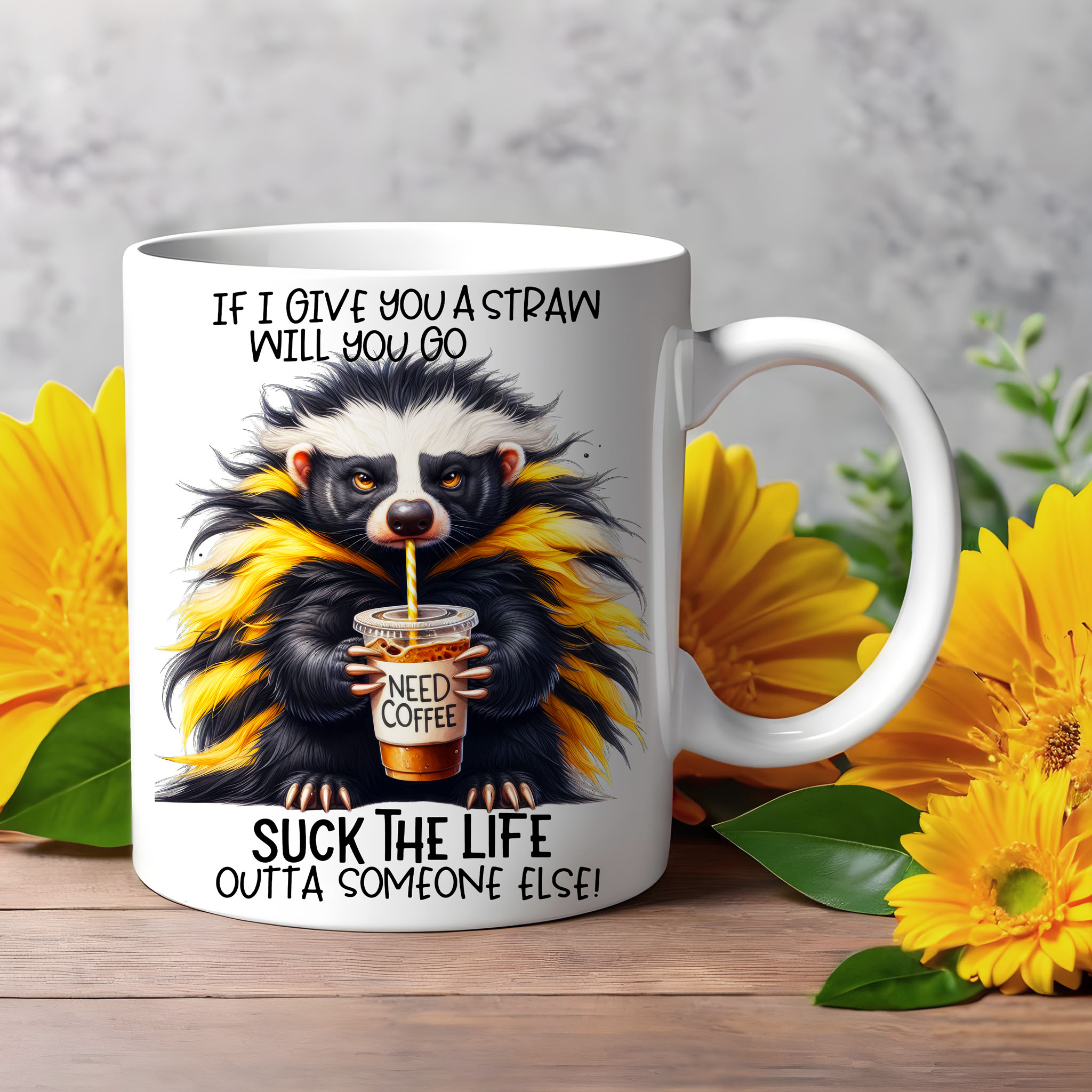 Grumpy Watercolor Skunk Coffee Ceramic Mug, (11oz, 15oz)