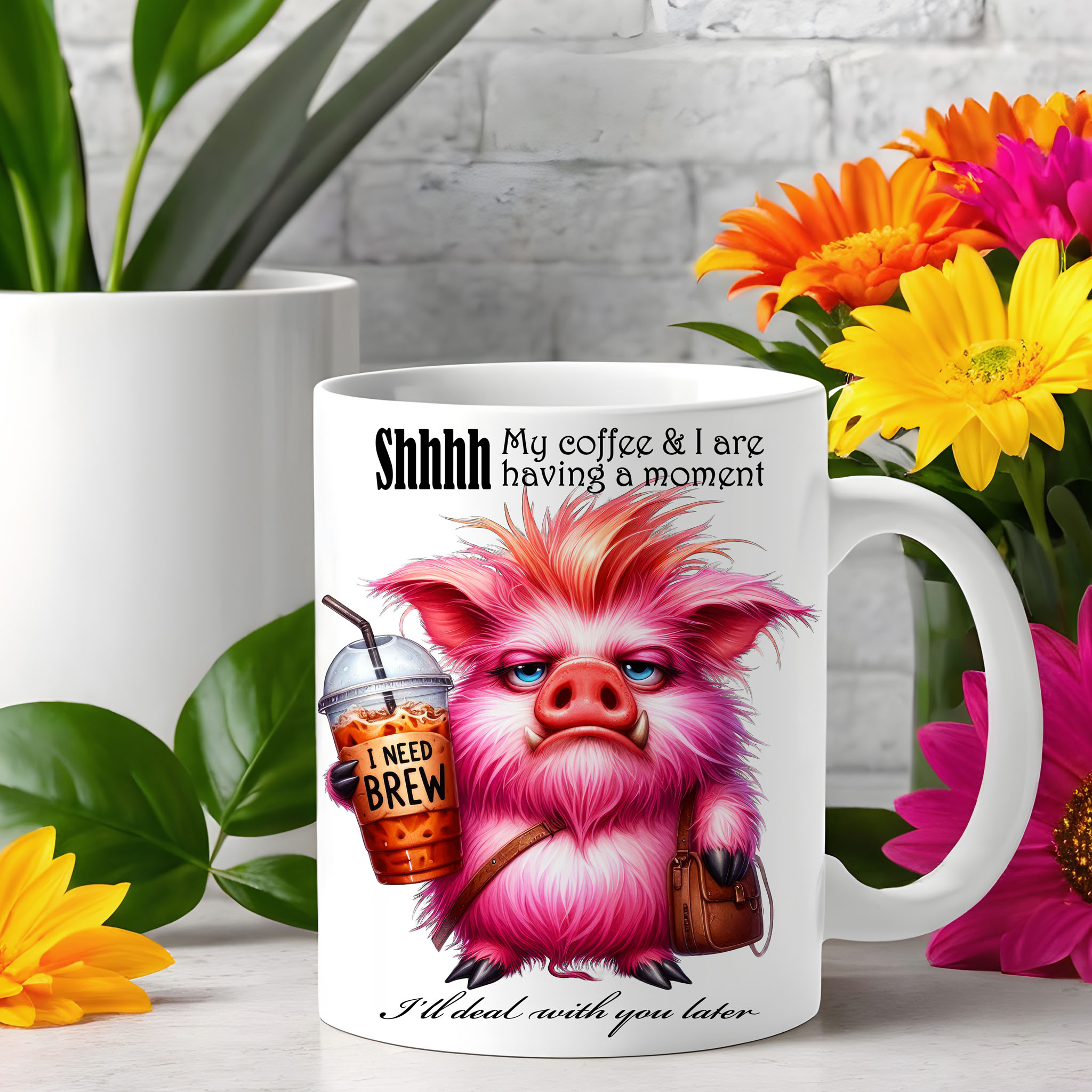 Grumpy Watercolor Pig Coffee Ceramic Mug, (11oz, 15oz)