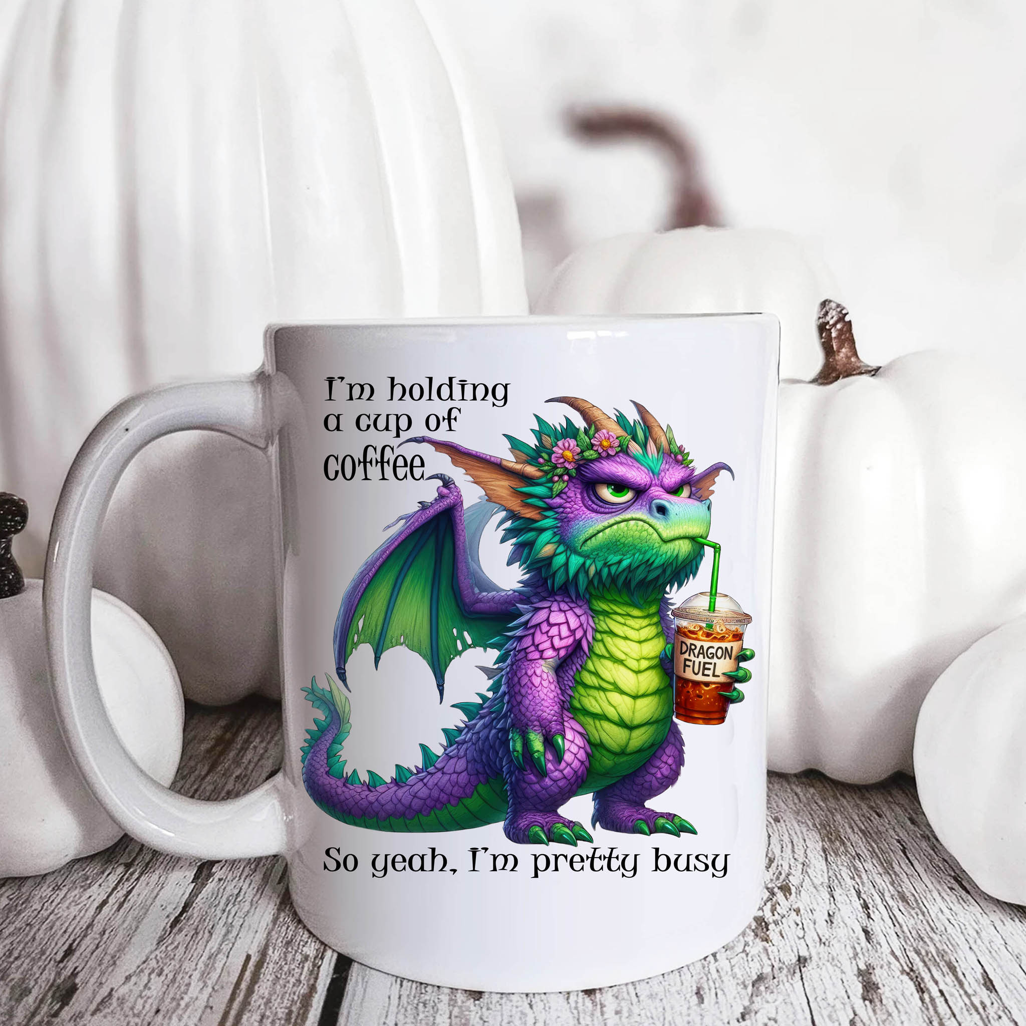 Grumpy Watercolor Dragon Coffee Ceramic Mug, (11oz, 15oz) product thumbnail image