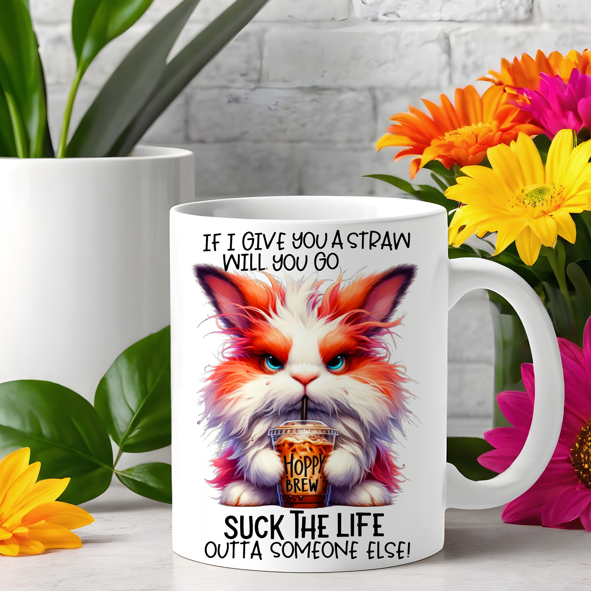 Grumpy Watercolor Rabbit Coffee Ceramic Mug, (11oz, 15oz)