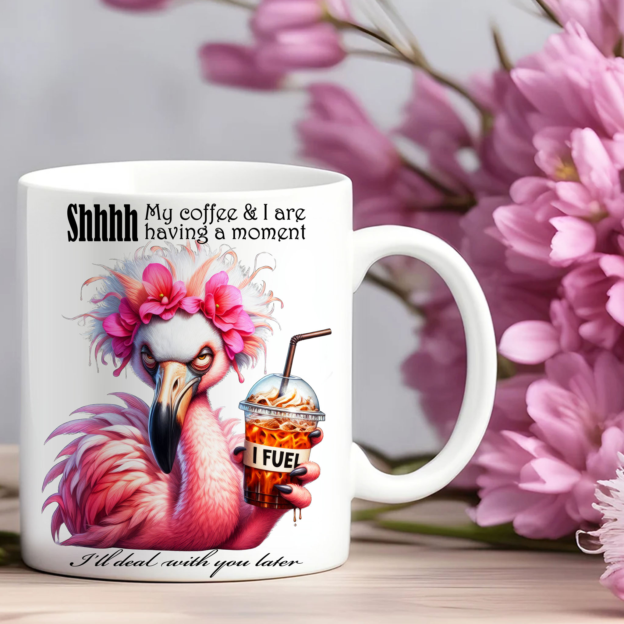 Grumpy Watercolor Flamingo Coffee Ceramic Mug, (11oz, 15oz)