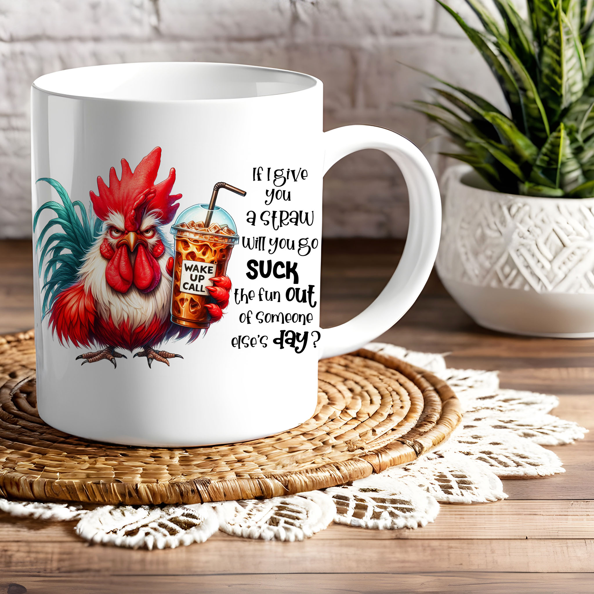 Grumpy Watercolor Rooster Coffee Ceramic Mug, (11oz, 15oz)