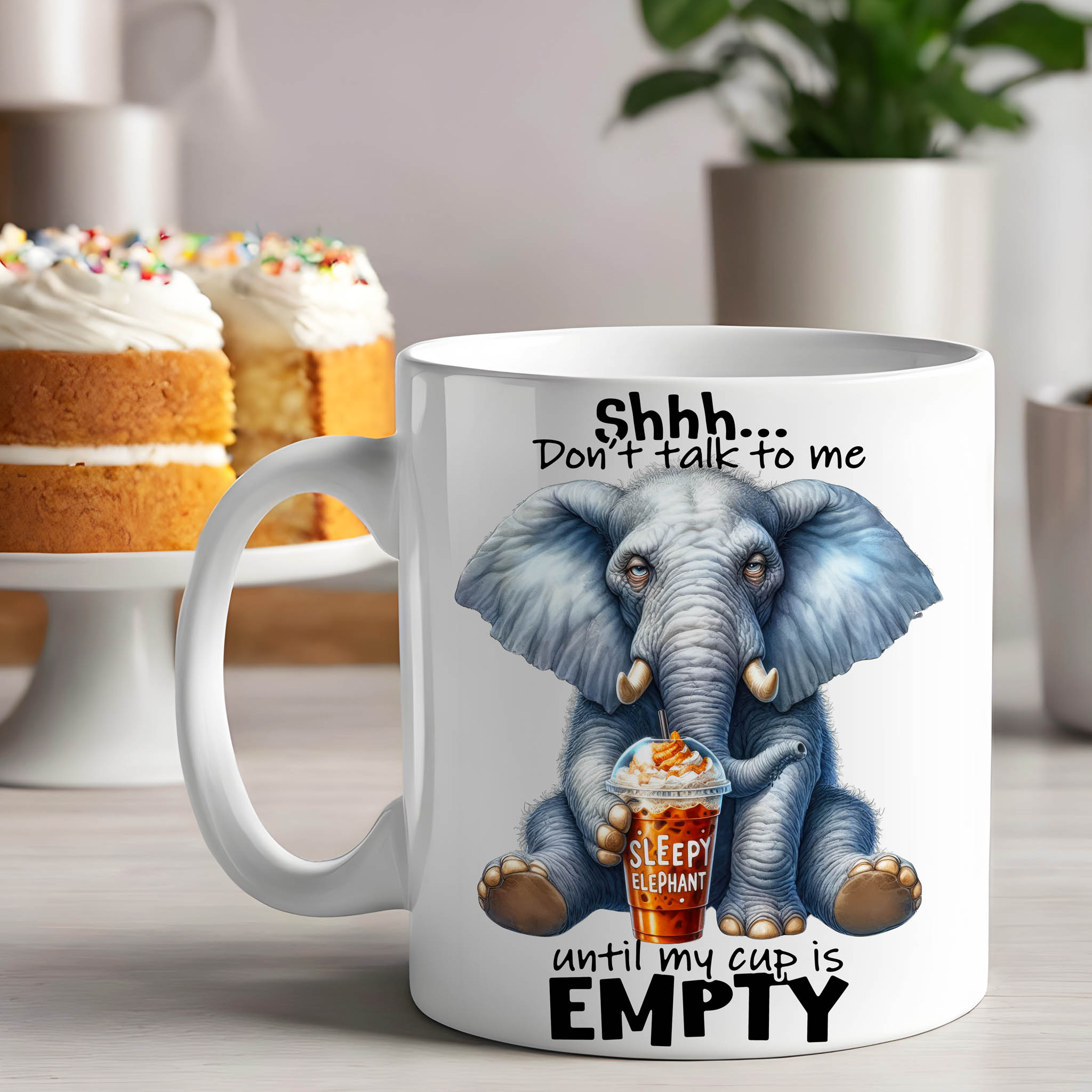 Grumpy Watercolor Elephant Coffee Ceramic Mug, (11oz, 15oz)