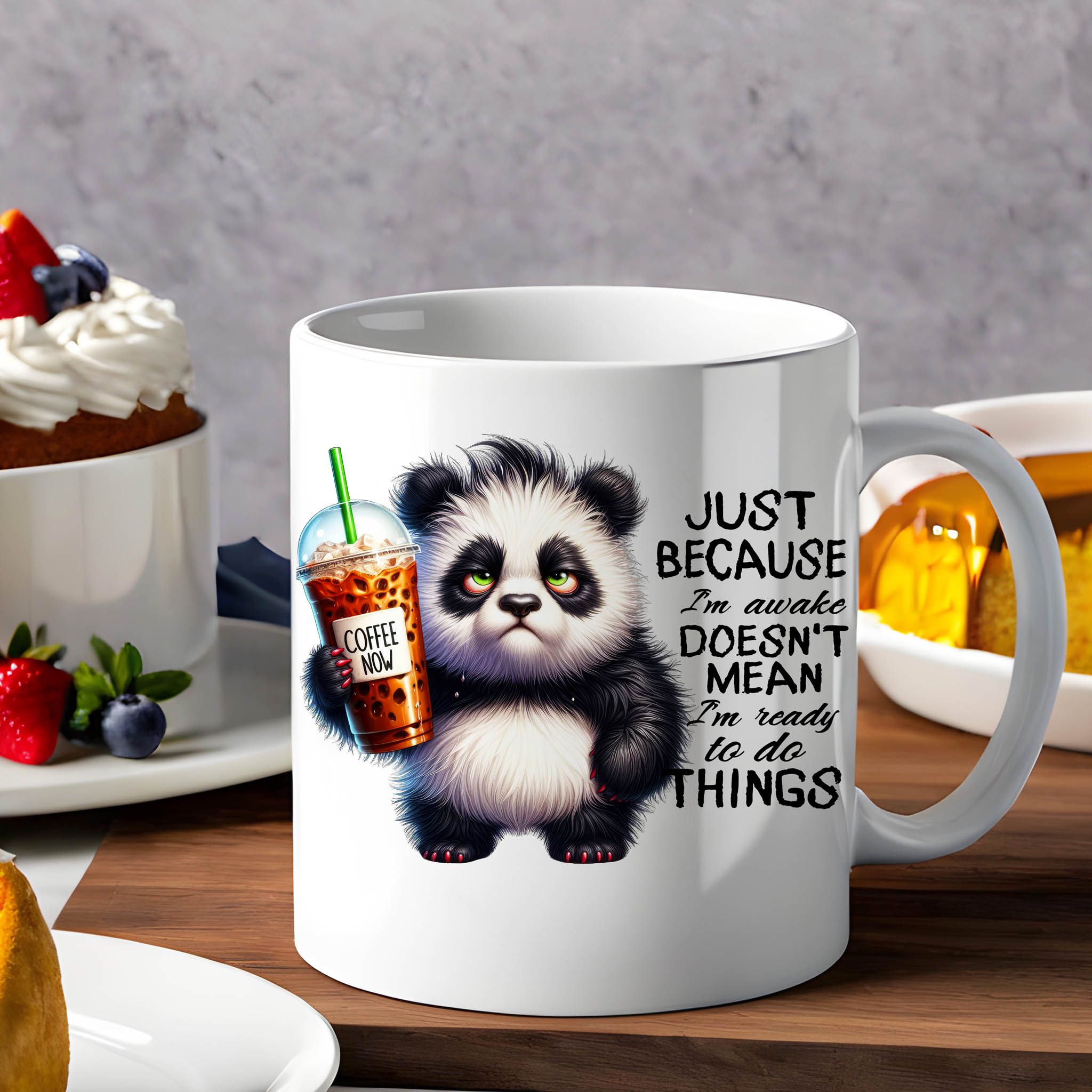 Grumpy Watercolor Panda Coffee Ceramic Mug, (11oz, 15oz)