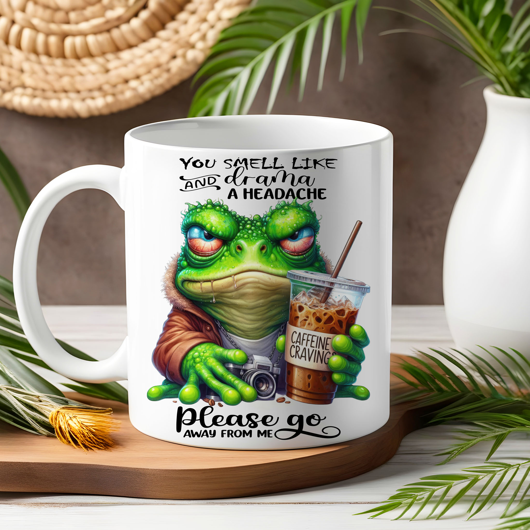 Grumpy Watercolor Frog Coffee Ceramic Mug, (11oz, 15oz)