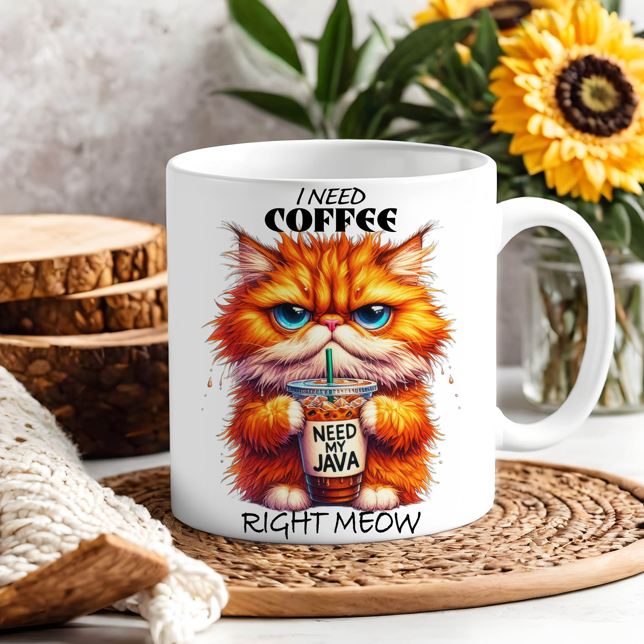 Grumpy Watercolor Cat Coffee Ceramic Mug, (11oz, 15oz)