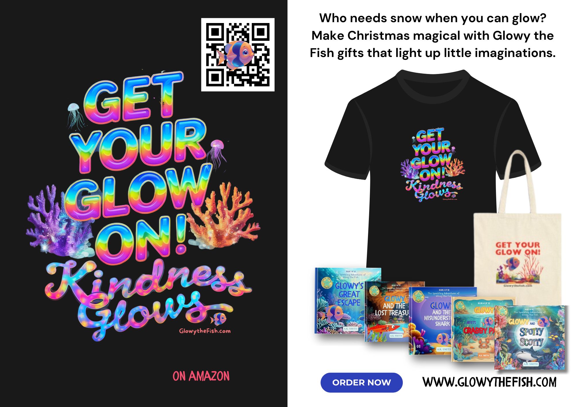 Kids Tee - Get Your Glow On with Glowy the Fish Kindness Tshirt product thumbnail image Kids Tee - Get Your Glow On with Glowy the Fish Kindness Tshirt product thumbnail image