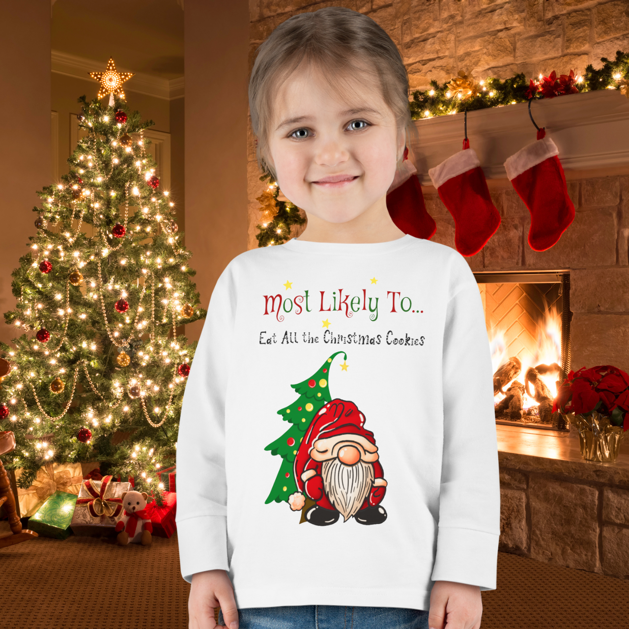 "Most Likely to Eat All the Christmas Cookies" Toddler Long-Sleeve Tee – Soft, Durable, and Festive