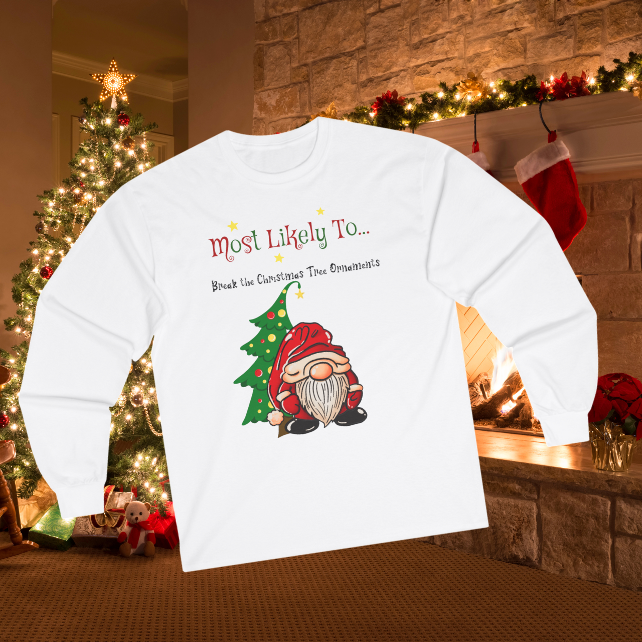 "Most Likely to Break the Christmas Tree Ornaments" Ultra Cotton Long Sleeve Tee – Classic Fit and Holiday Fun