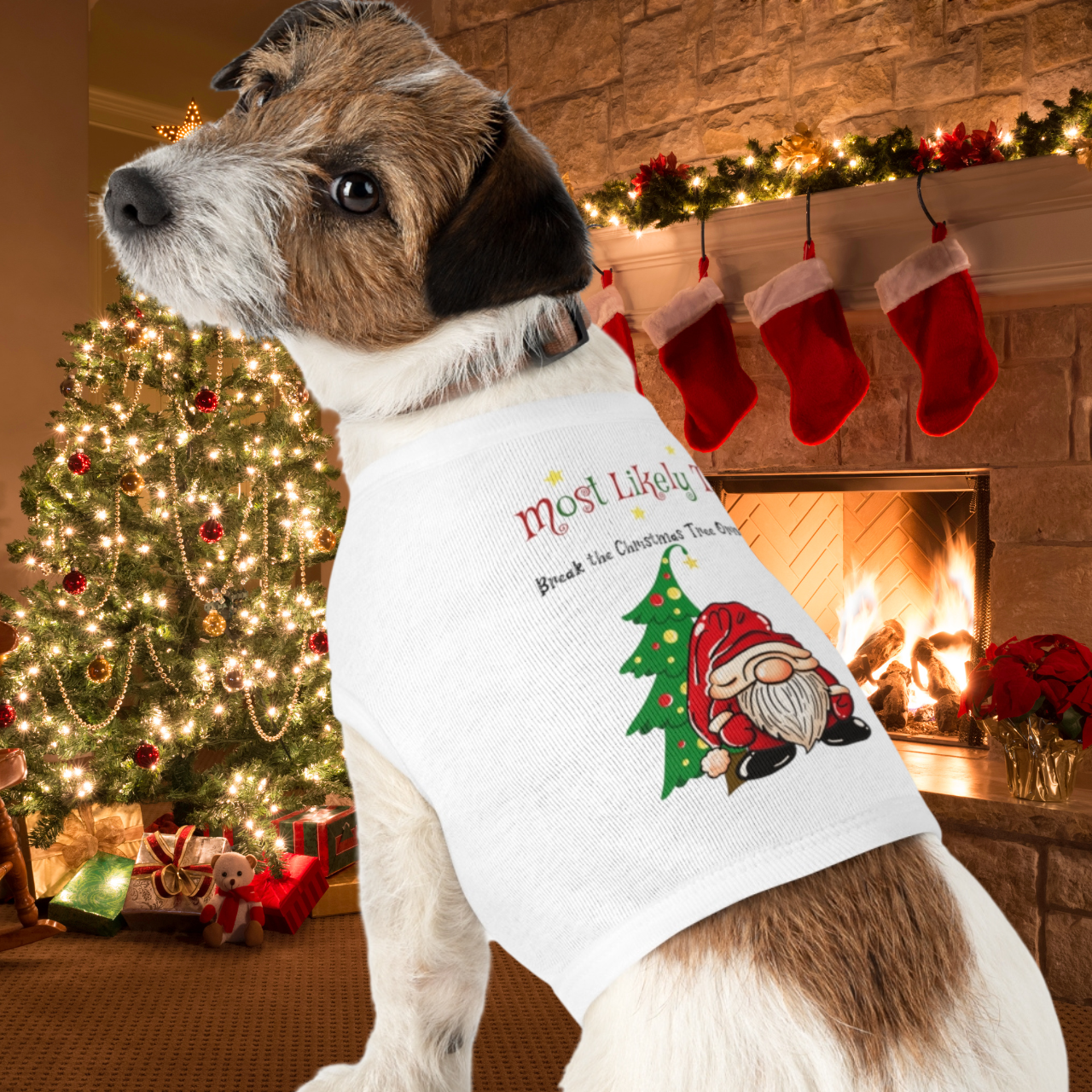 "Most Likely to Break the Christmas Tree Ornaments" Pet Tank – Fun &amp; Cozy Holiday Apparel for Pets