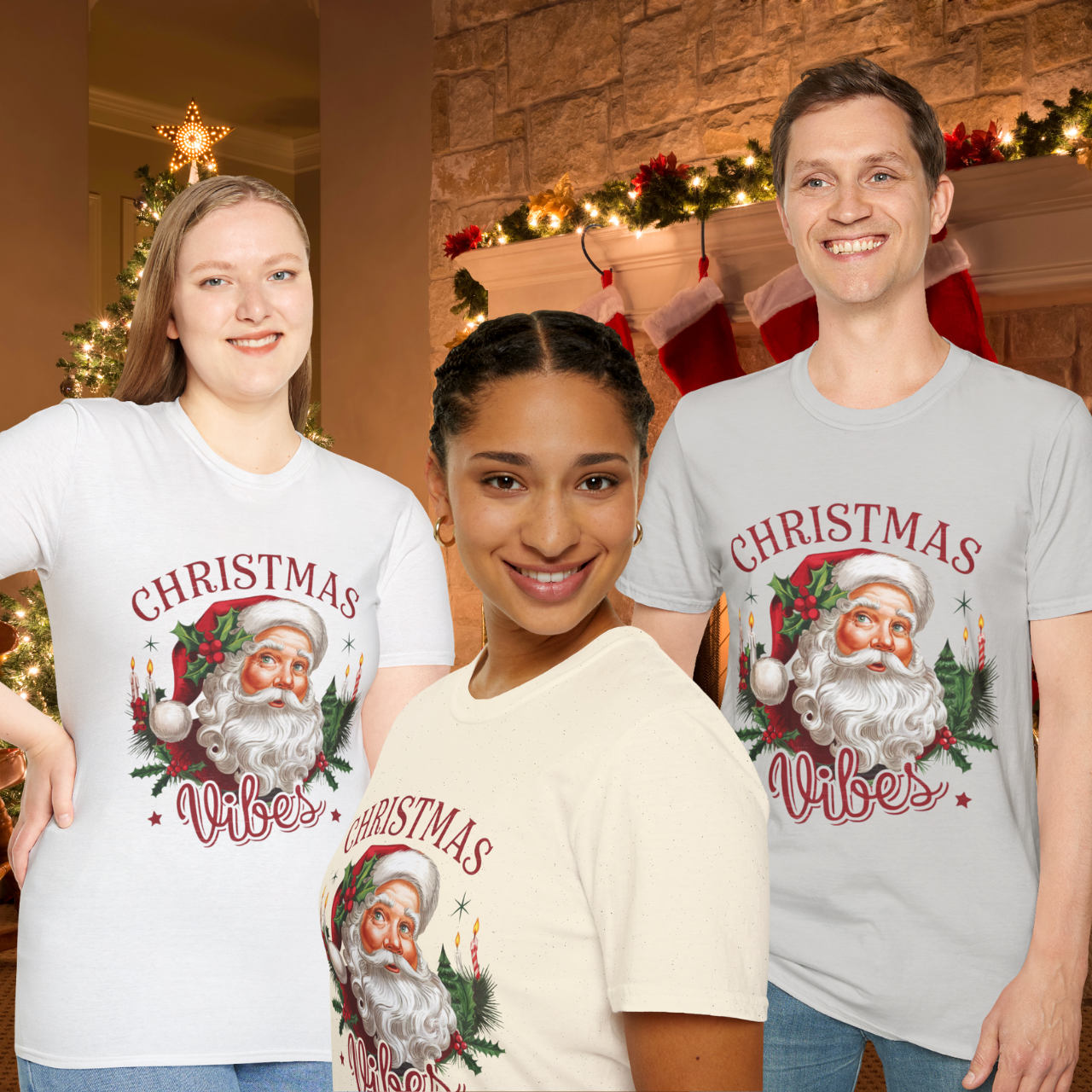 Spread Christmas Cheer with the "Christmas Vibes" Unisex Soft-Style T-Shirt! 🎅✨