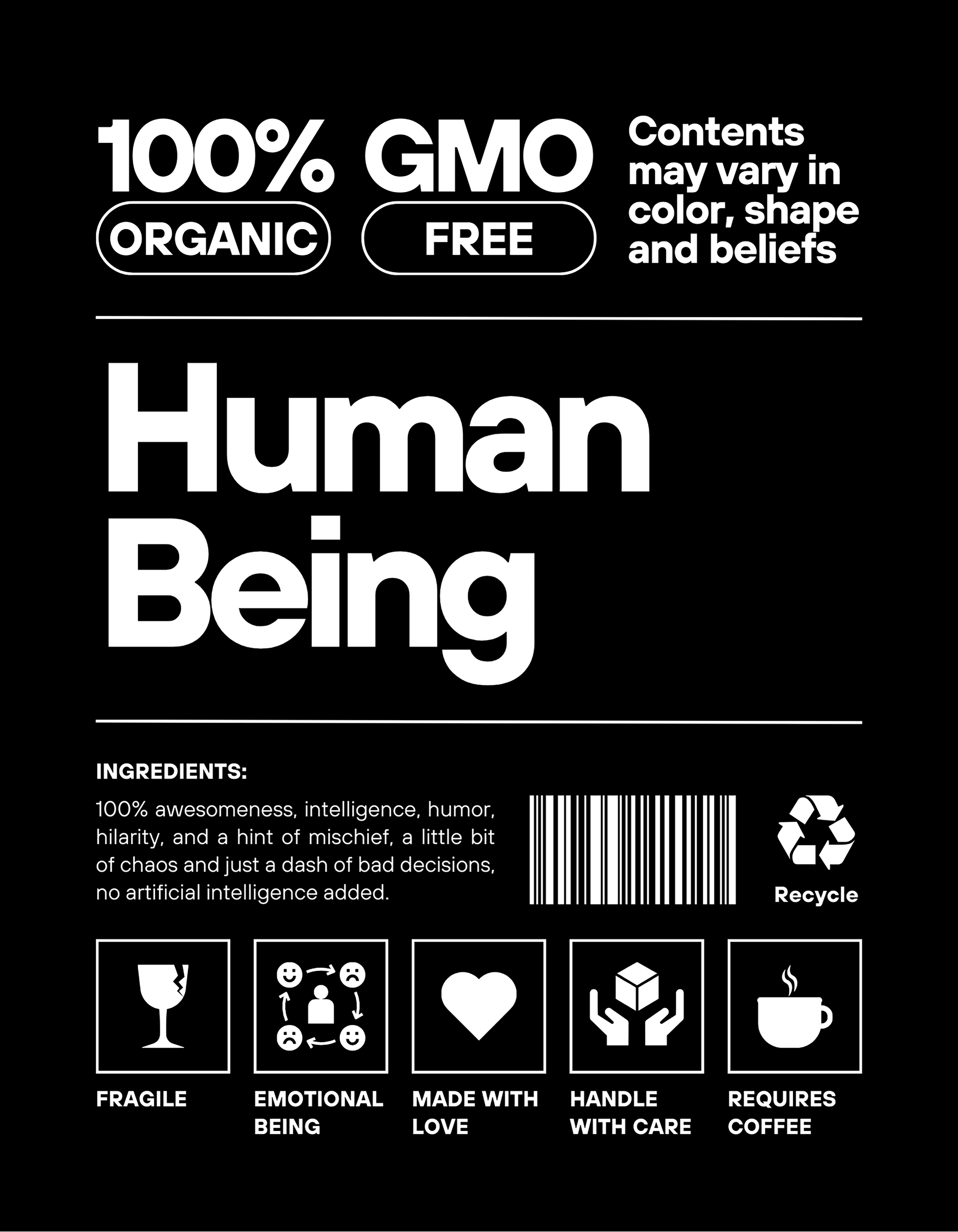 Funny Human Being Ingredient Hoodie product thumbnail image Funny Human Being Ingredient Hoodie product thumbnail image