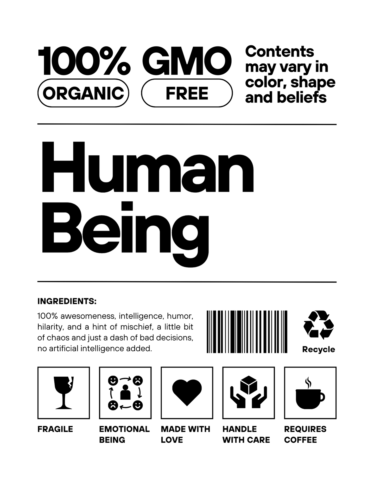 Funny Human Being Ingredient Hoodie product thumbnail image Funny Human Being Ingredient Hoodie product thumbnail image