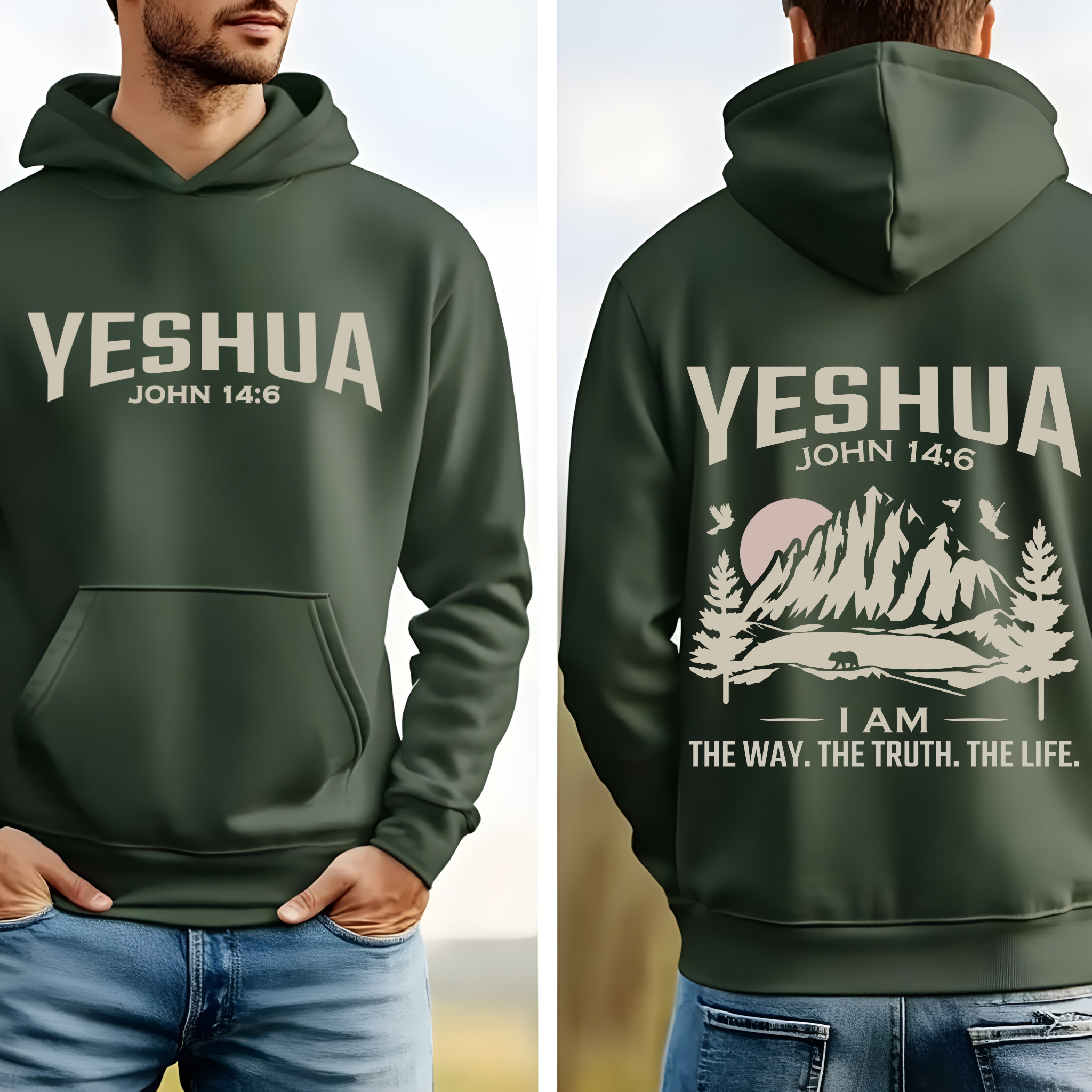 Religious Hoodie, YESHUA, John 14:6 Bible Verse Sweatshirt, Christian Apparel, Unisex Religious Gift, Inspirational Clothing