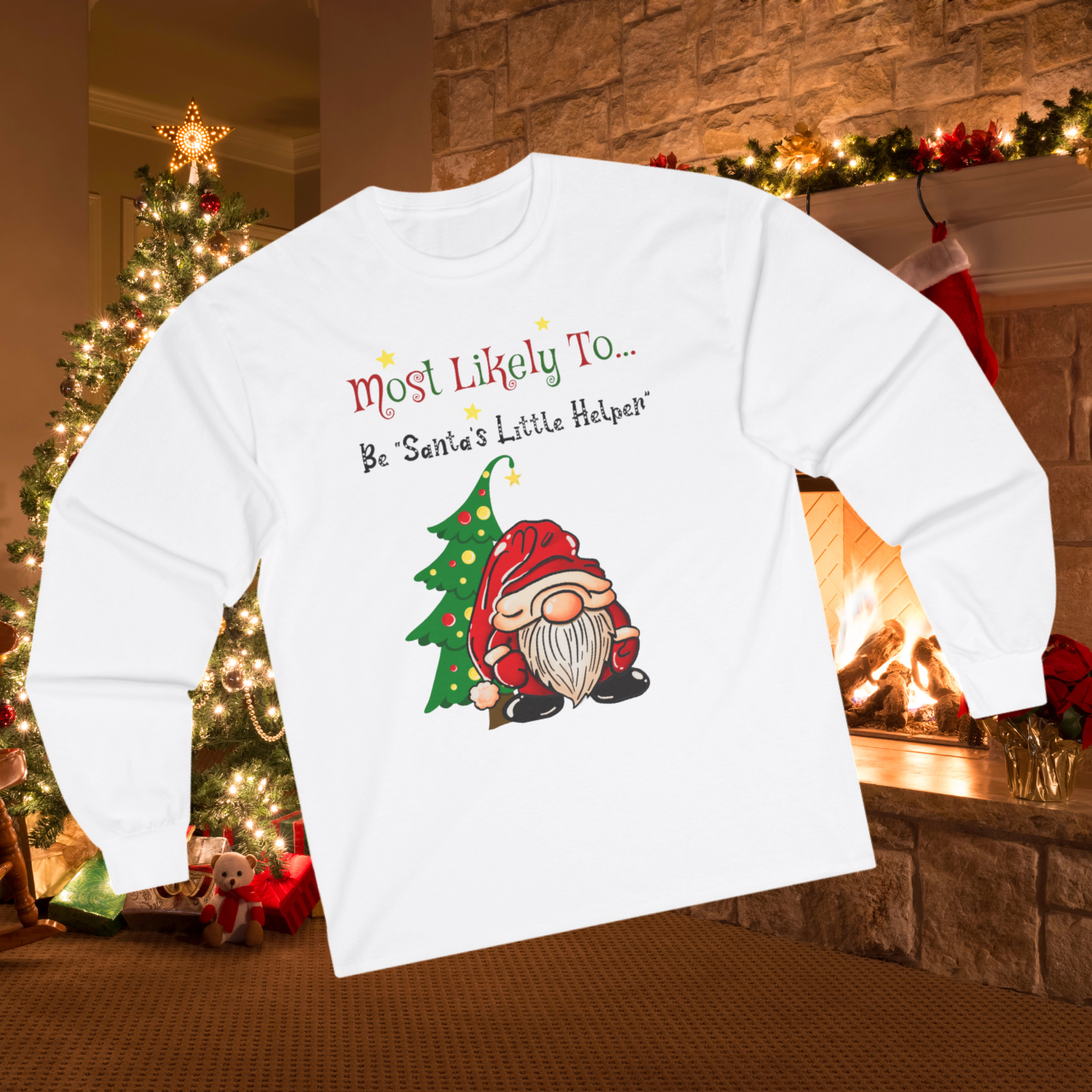 "Most Likely to Be Santa's Little Helper" Long-Sleeved Unisex Tee – Festive Style &amp; Comfort