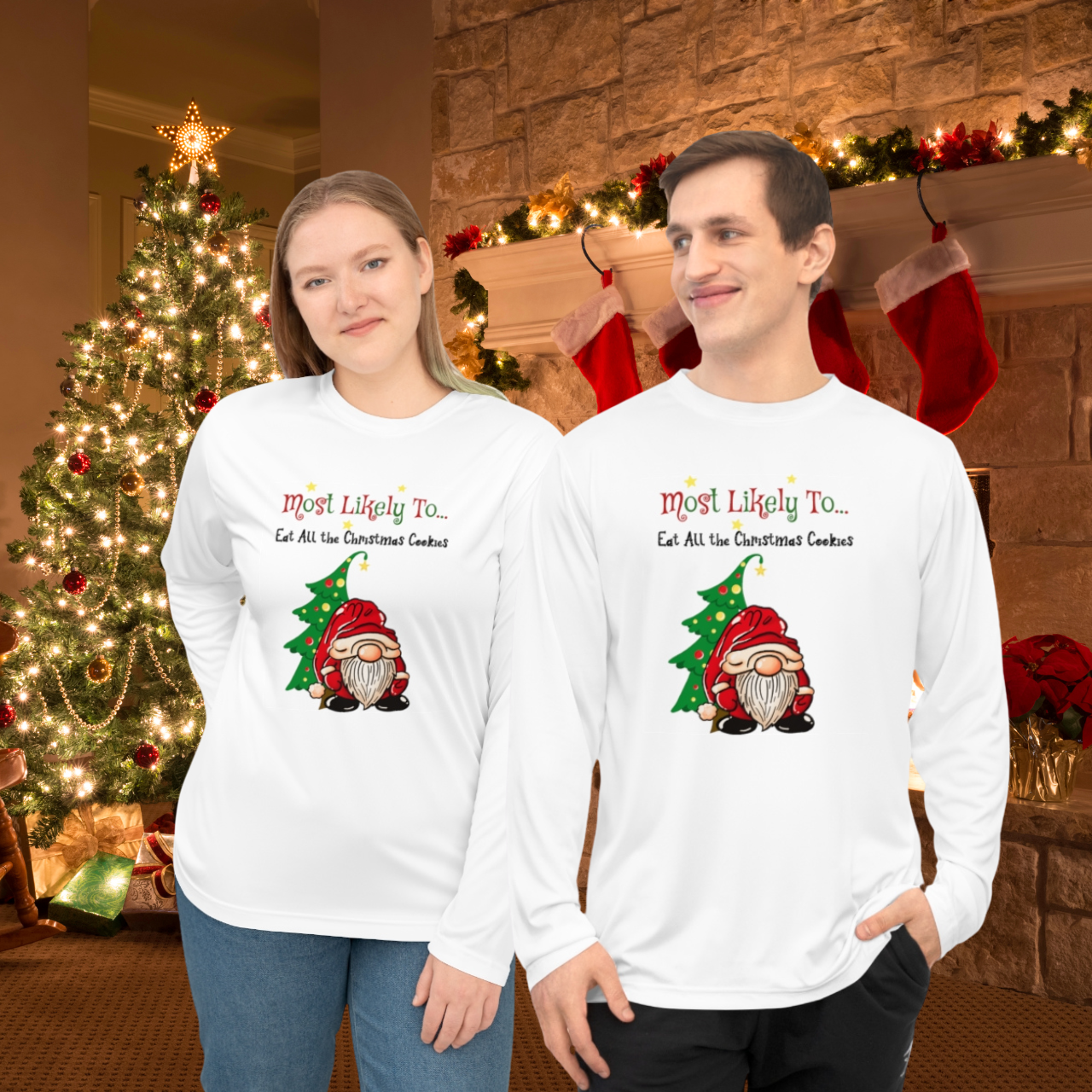 "Most Likely to Eat All the Christmas Cookies" Unisex Long-Sleeve Tee – Soft, Durable, and Festive