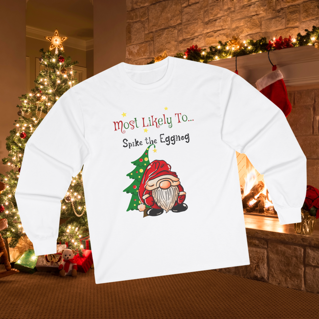 Most Likely to Spike the Eggnog" Unisex Long Sleeve Tee – Festive Comfort &amp; Style