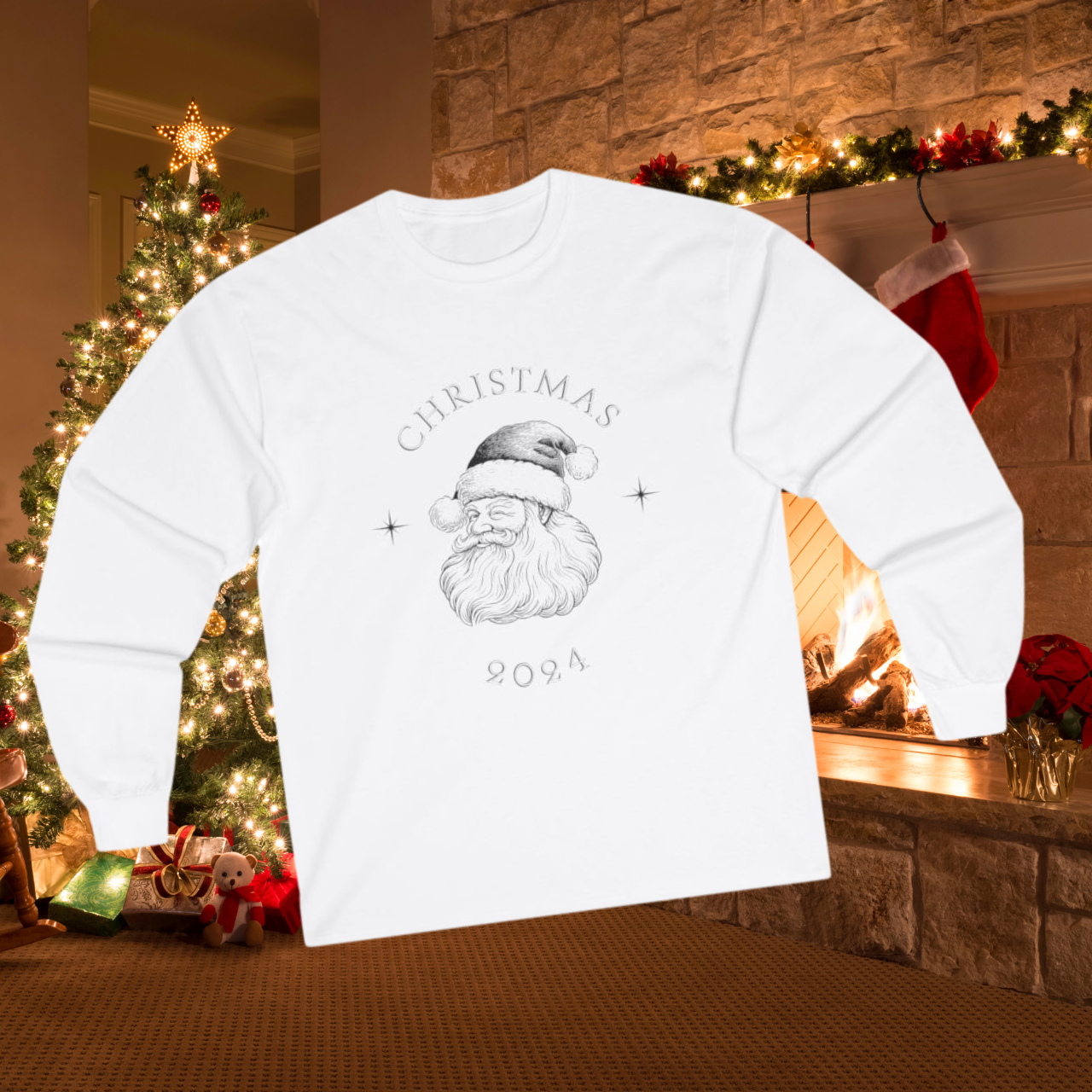 "Christmas 2024" Vintage Santa Long Sleeve Sweatshirt – Classic Comfort &amp; Timeless Holiday Style