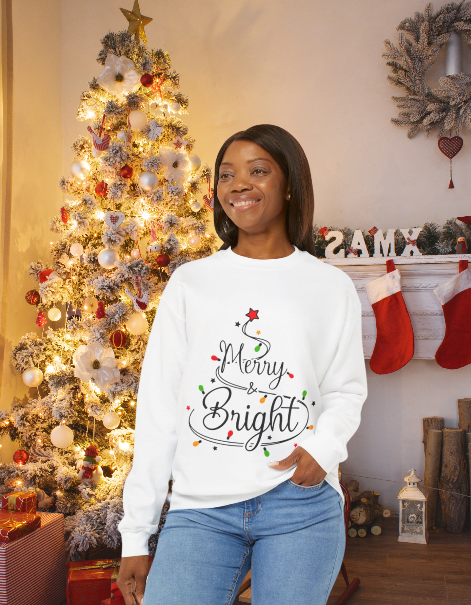 "Merry &amp; Bright" Unisex Crewneck Sweatshirt – Festive Comfort for the Holiday Season